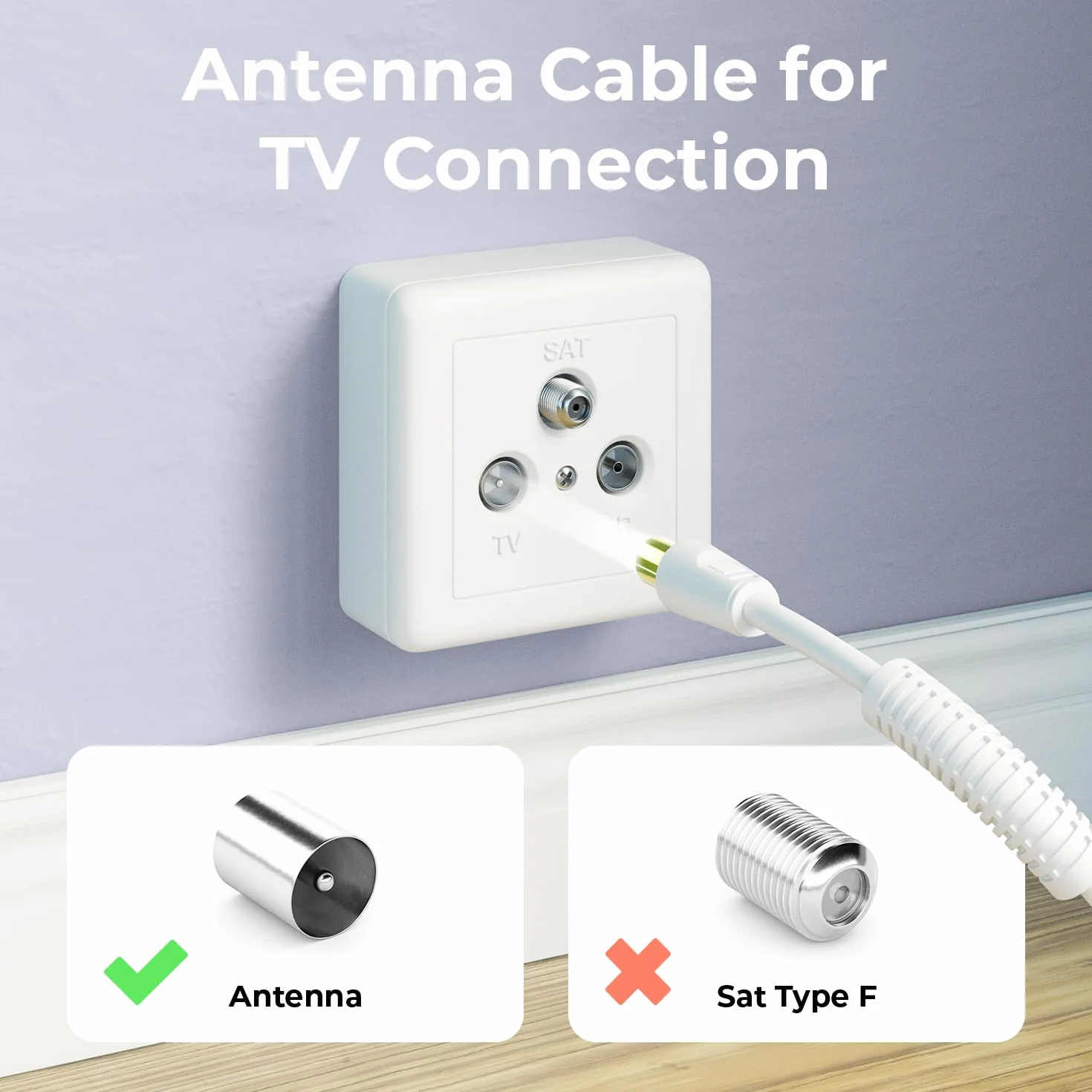 deleyCON 15m Cable Antena TV (Conector IEC a Acoplador IEC) Coaxial HDTV Cuádruple Blindaje 2x Núcleo Ferrita Filtro Corriente DVB-T DVB-T2 Radio DAB - Blanco