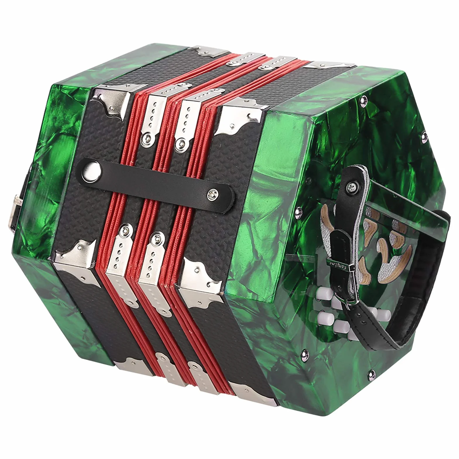 Walfront Instrumento Musical Concertina de Acordeón Profesional de 20 Botones Verde, Material ABS Liviano, Fácil de Aprender, Adecuado para Todas las Edades (GREEN)