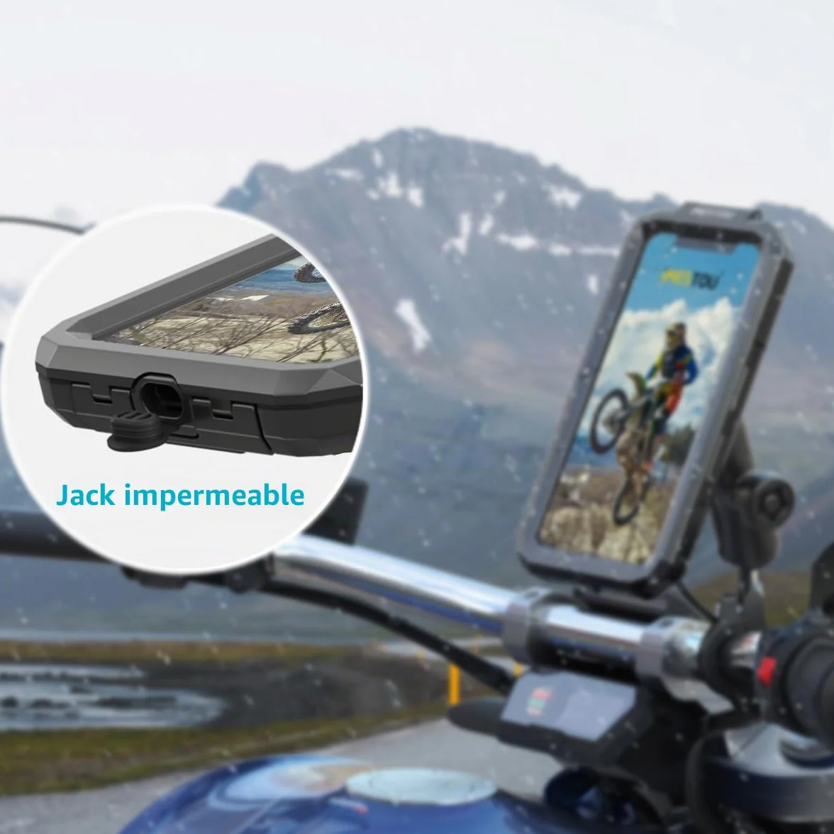 Soporte Impermeable para Teléfono de Motocicleta IP66 2,5cm Cabezal de Bola Compatible con RAM B 5,5" a 6,8"