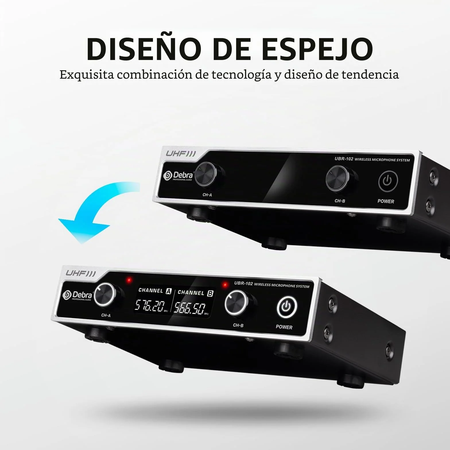 Microfono inalambrico Debra UHF UBR-102 con micrófonos inalámbricos de Diadema de Solapa, Alcance de 260 pies, Adecuado para Iglesias, conferencias, Karaoke, Bodas, DJ y Bares (2 de Mano)