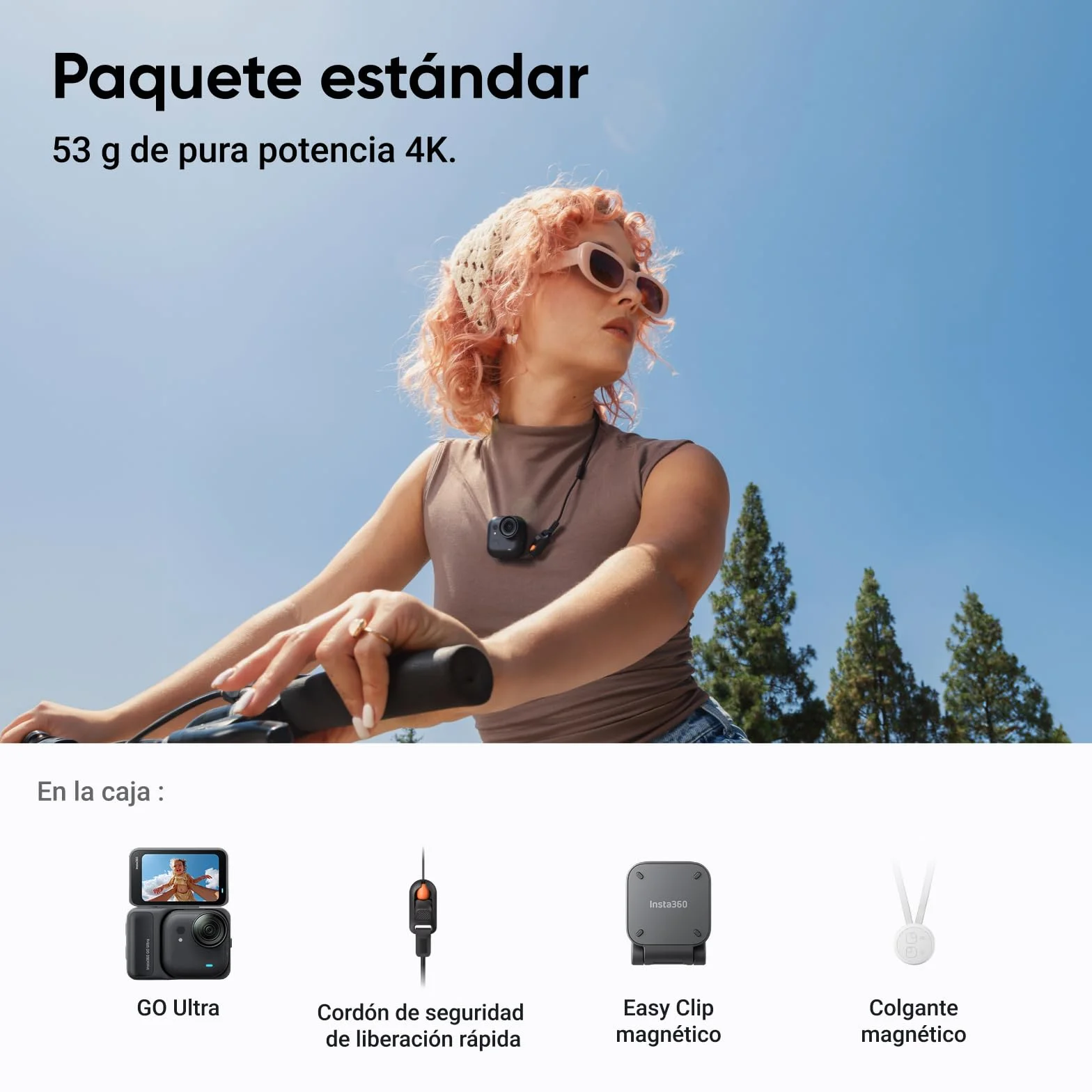 Insta360 GO Ultra Negro- Pequeña cámara vlog 4K, Manos Libres, cámara POV, Sensor de 1/1,28", Peso de 53 g, 156° FOV, batería 200 min, cámara de acción magnética y portátil para Deportes