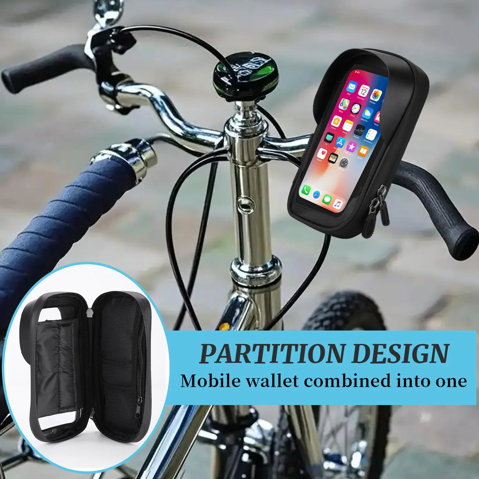 Soporte Móvil Bicicleta Moto Impermeable Cubierta de Lluvia para Teléfono hasta 4.5-6.5 Porta Móvil MTB Bici Ciclismo Rotación 360 °con Ventana para Pantalla Táctil