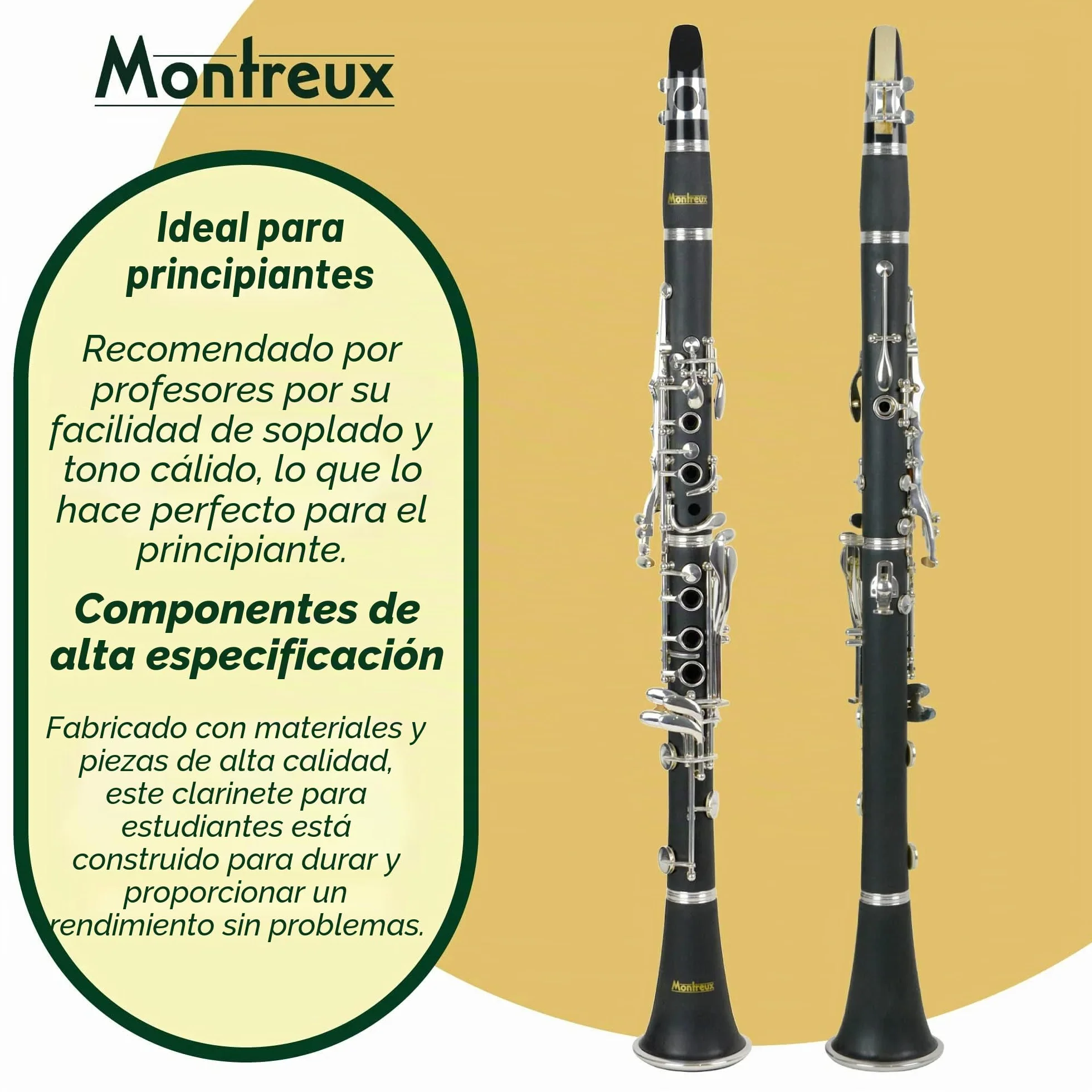 Montreux Student Bb Clarinet Para Principiantes Con Estuche De Transporte Protector Ligero, Boquilla Y Láminas - Resina Abs, 17 Llaves, B Flat
