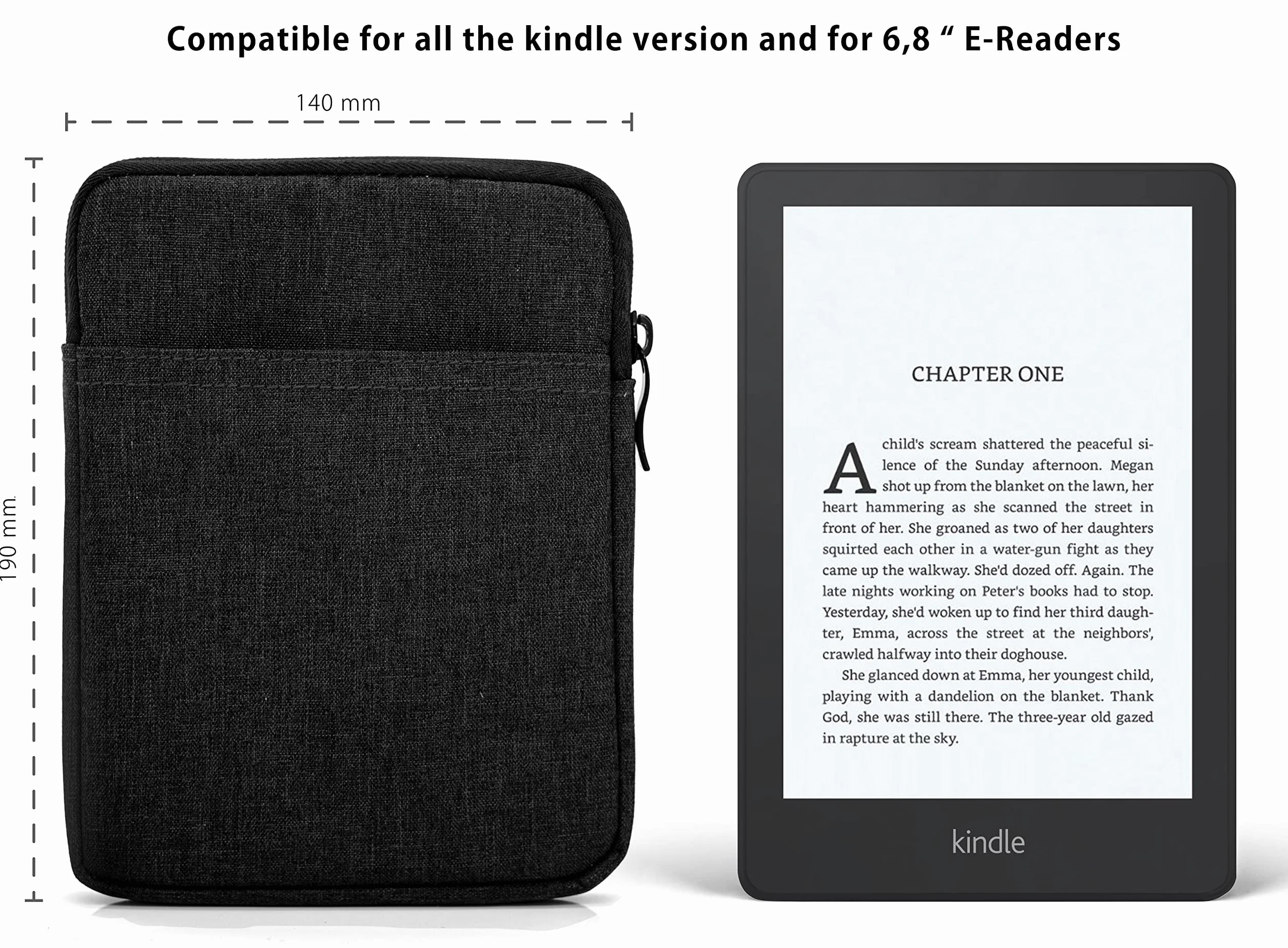 MyGadget Bolsa de Nylon para Tablet hasta 6,8 Pulgadas - Estuche Acolchado para 13,5 x 18 cm - como Kindle Paperwhite 11a Generación - Sleeve in Negro