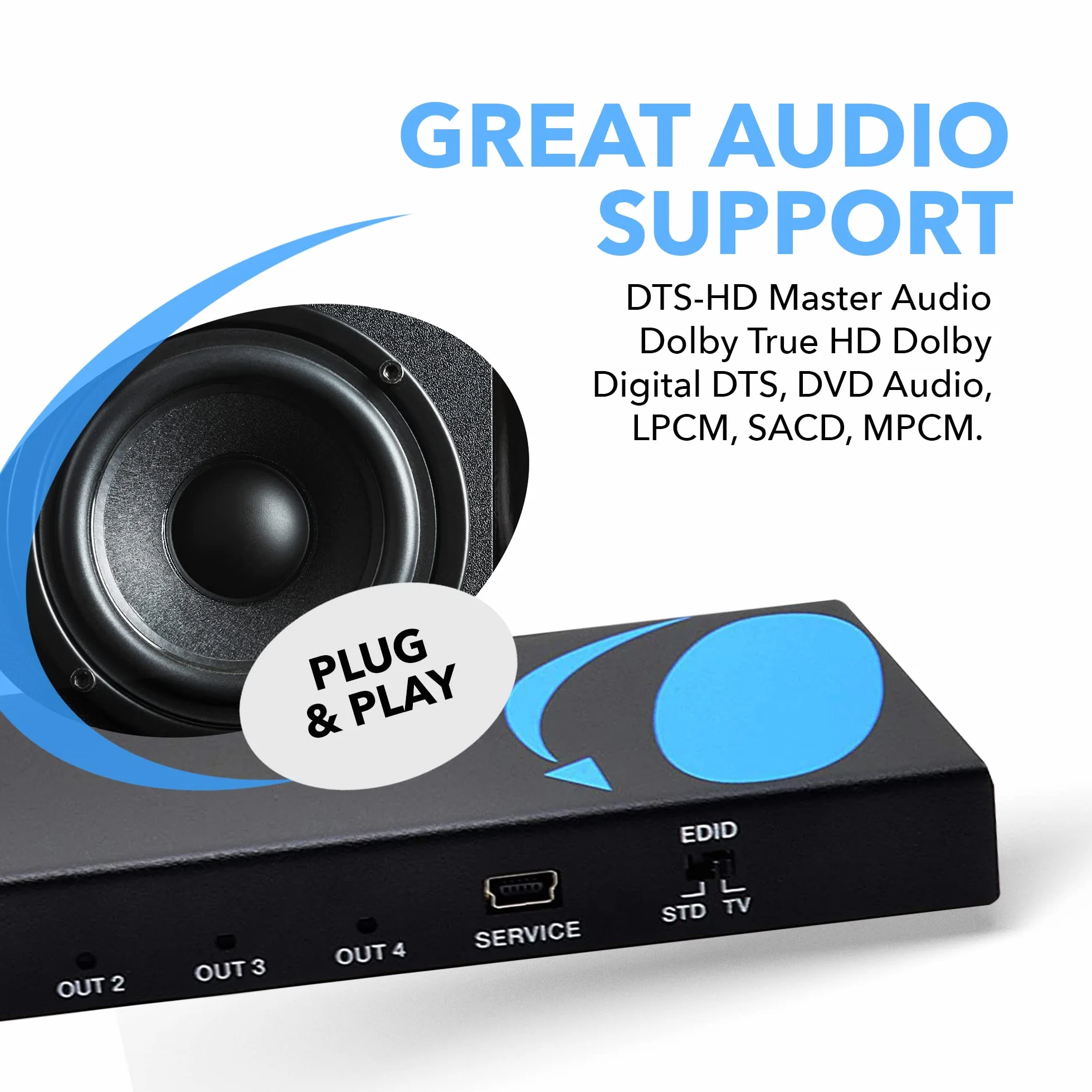 OREI UltraHD 4K @ 60 Hz 1 x 4 HDMI Splitter 1 en 4 Salidas 4 Puertos 4: 8 bits - HDMI 2.0, HDCP 2.0, 18 Gbps, EDID, duplicado/Espejo 4K Pantallas - UHDS-104