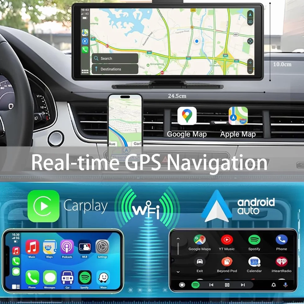 10.26" Wireless Carplay Screen 360 Rotation 4K Dash Cam Auto Stereo Backup Camera GPS Navigation
