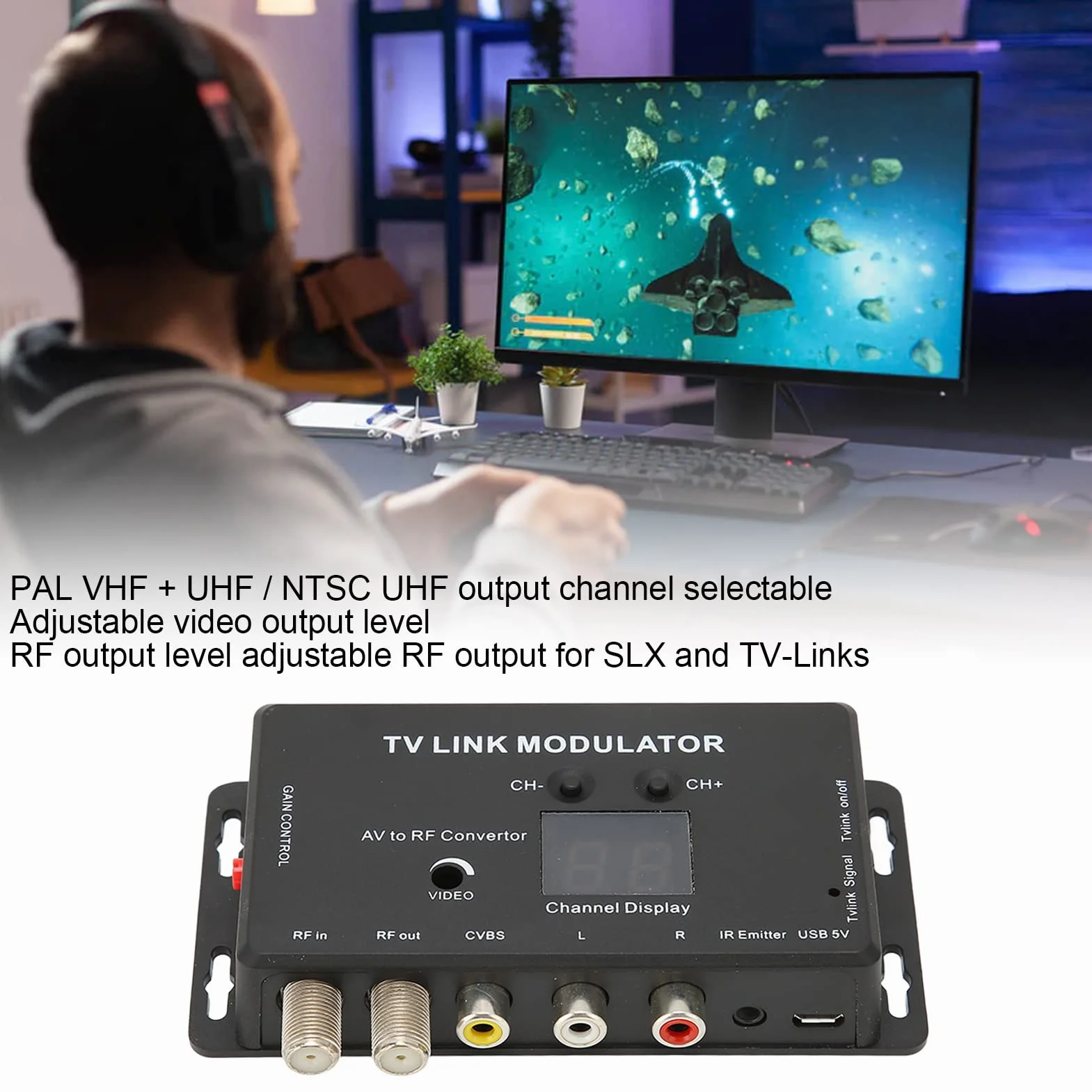 Sxhlseller Caja Convertidora de TV Digital para TV Analógica, Convertidor Doméstico UHF Electrónico Multifuncional, Modulador de Enlace de TV Compatible con Ganancia de Salida Ajustable PAL/NTSC