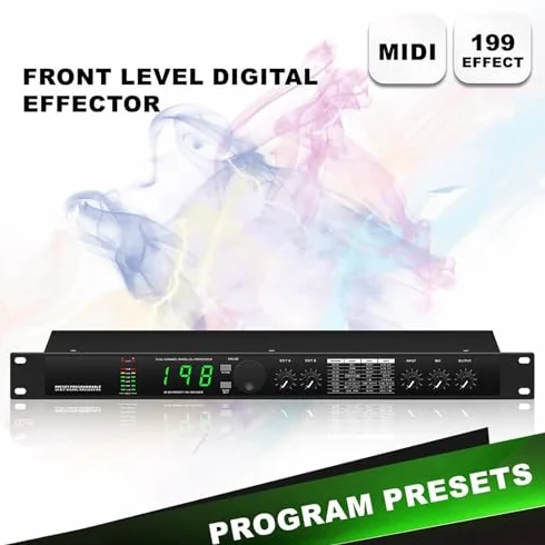 Procesador ecualizador de audio digital con 199 efectos preestablecidos, chip DSP de 24 bits, reducción automática de ruido para rendimiento de estudio y escenario