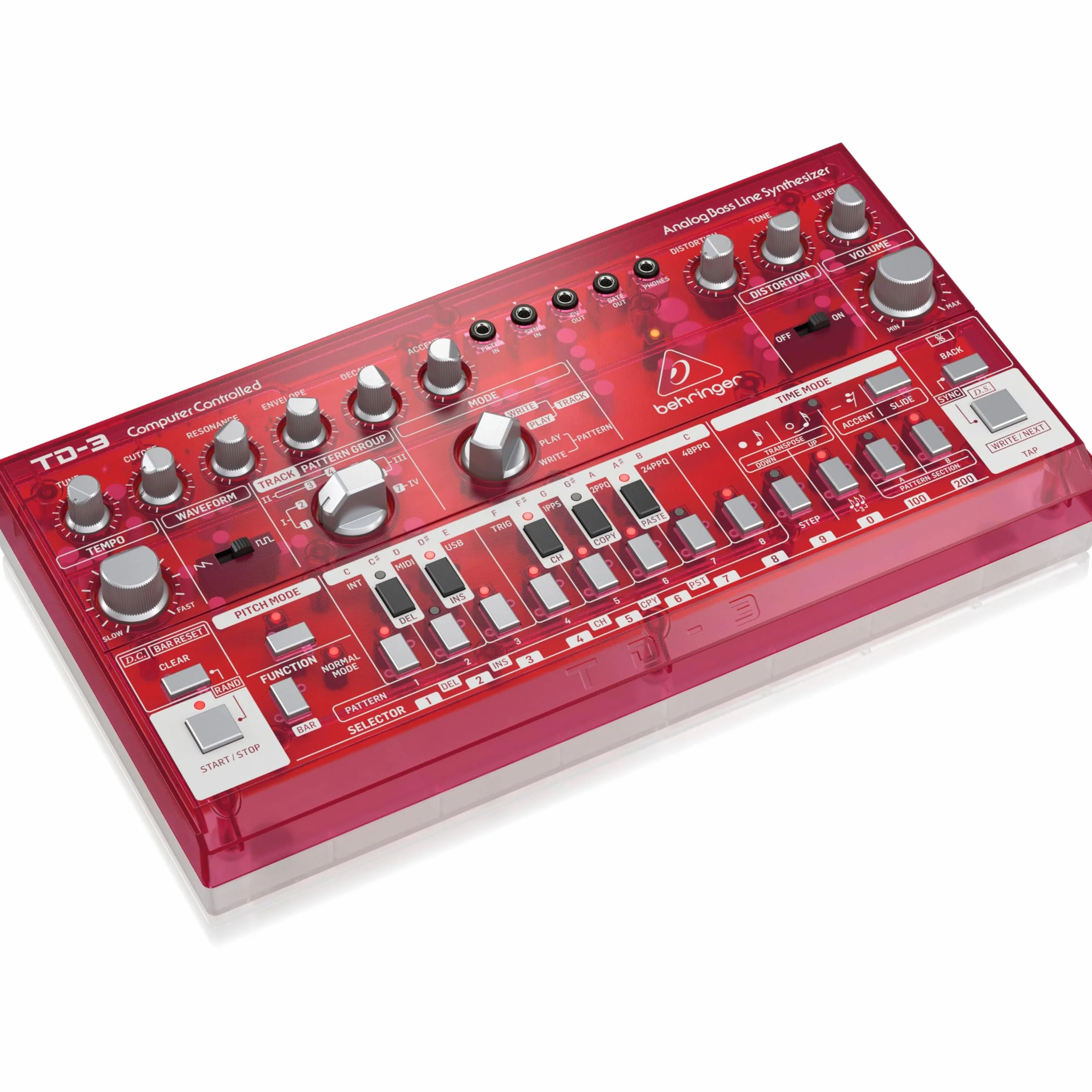 Sintetizador de línea de bajo analógico Behringer TD-3-SB con VCO, VCF, secuenciador de 16 pasos, efectos de distorsión y cadena polivinílica de 16 voces