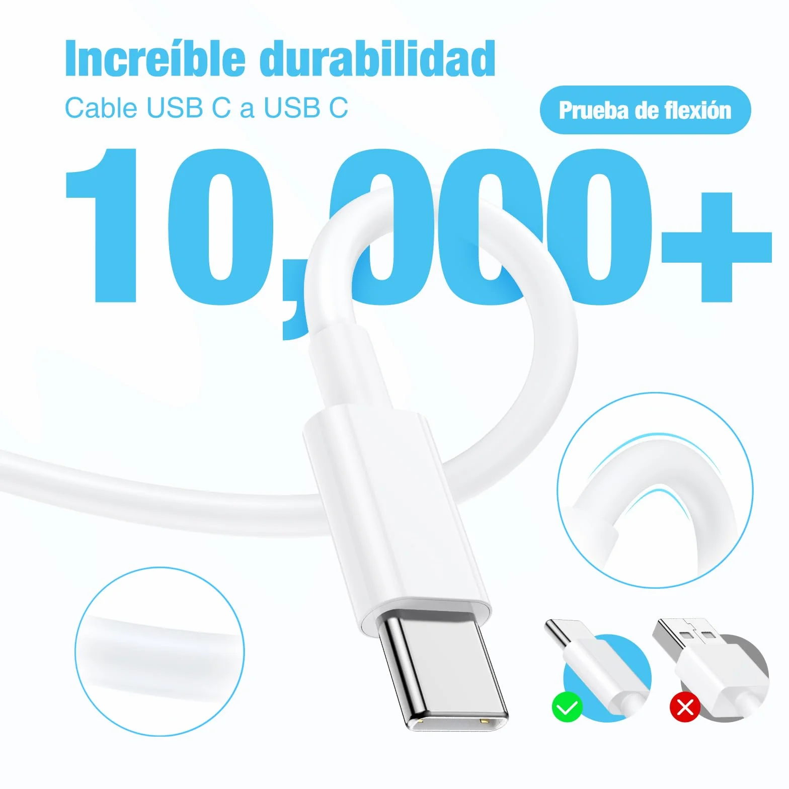 Cargador USB-C Carga Rápida 20W para iPhone 17 16 15 con Cable 2M