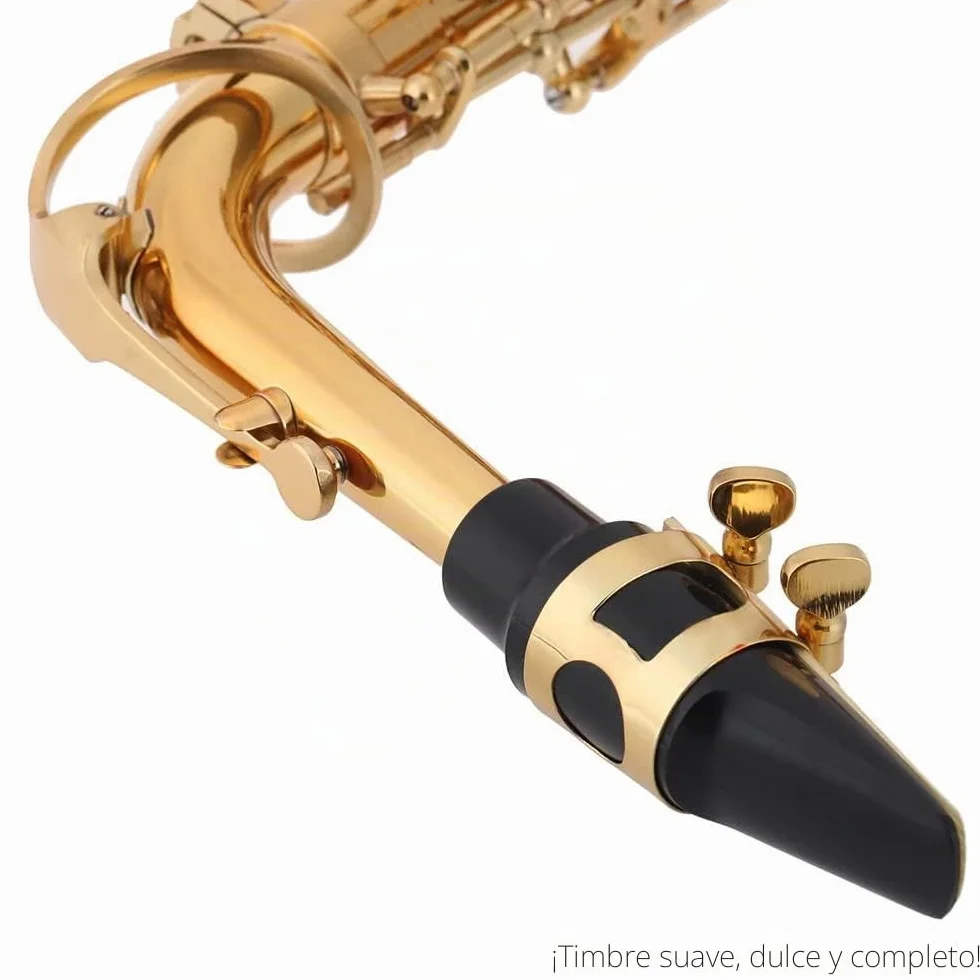 Saxofón alto Saxofón alto Mib Latón lacado oro Saxofón plano en mi 802 Tipo de llave Herramienta de viento con cepillo de limpieza Guantes de tela Funda acolchada con cintu