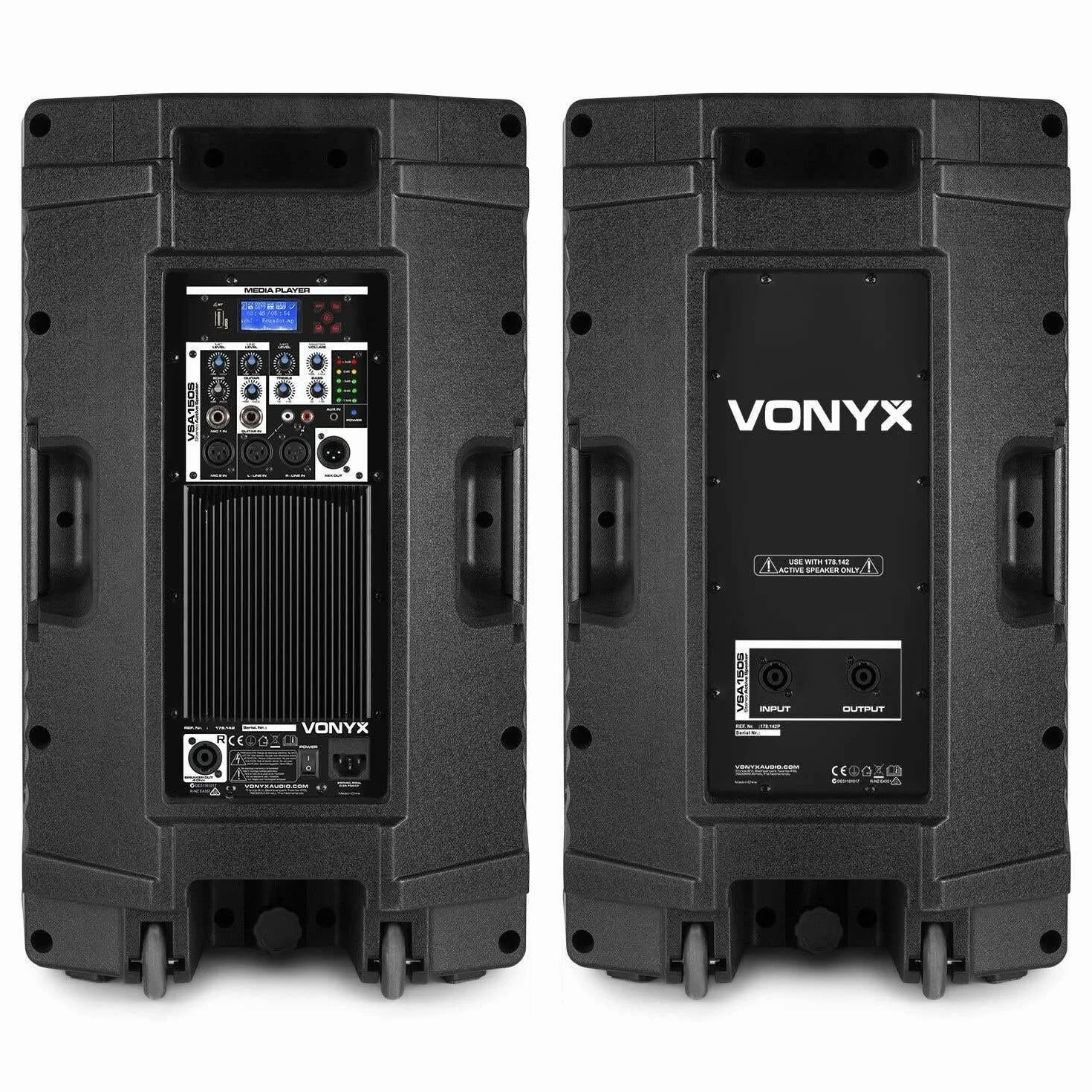 Vonyx VSA150S Juego de Altavoces Activos estéreo de 1000 W con Bluetooth, Reproductor de MP3 y Control Remoto - ¡Adecuado para DJ's, músicos, Cantantes y discursos!