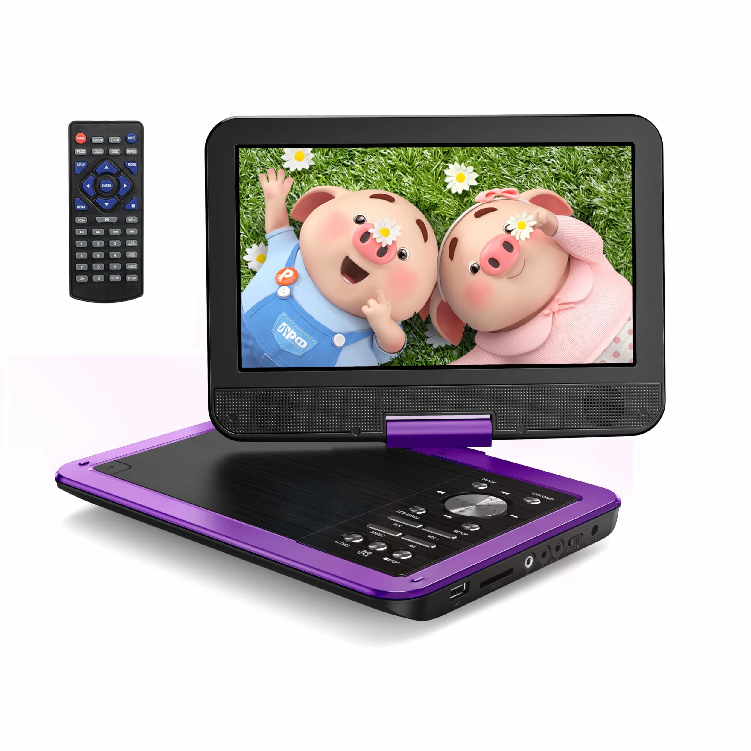 Yoton Reproductor de DVD portátil 12,5'' Pantalla giratoria HD 10,5'' para Coche, TV, Proyector (Morado)