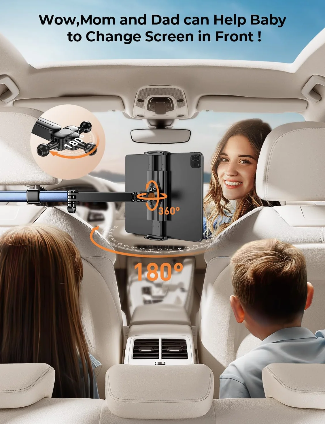 TRYONE Soporte Tablet Coche Reposacabezas 46CM Brazo Largo 3 en 1 Porta Accesorios para iPad Pro Sumsung Tab eReader Switch Móviles 4,7-13 Pulgadas