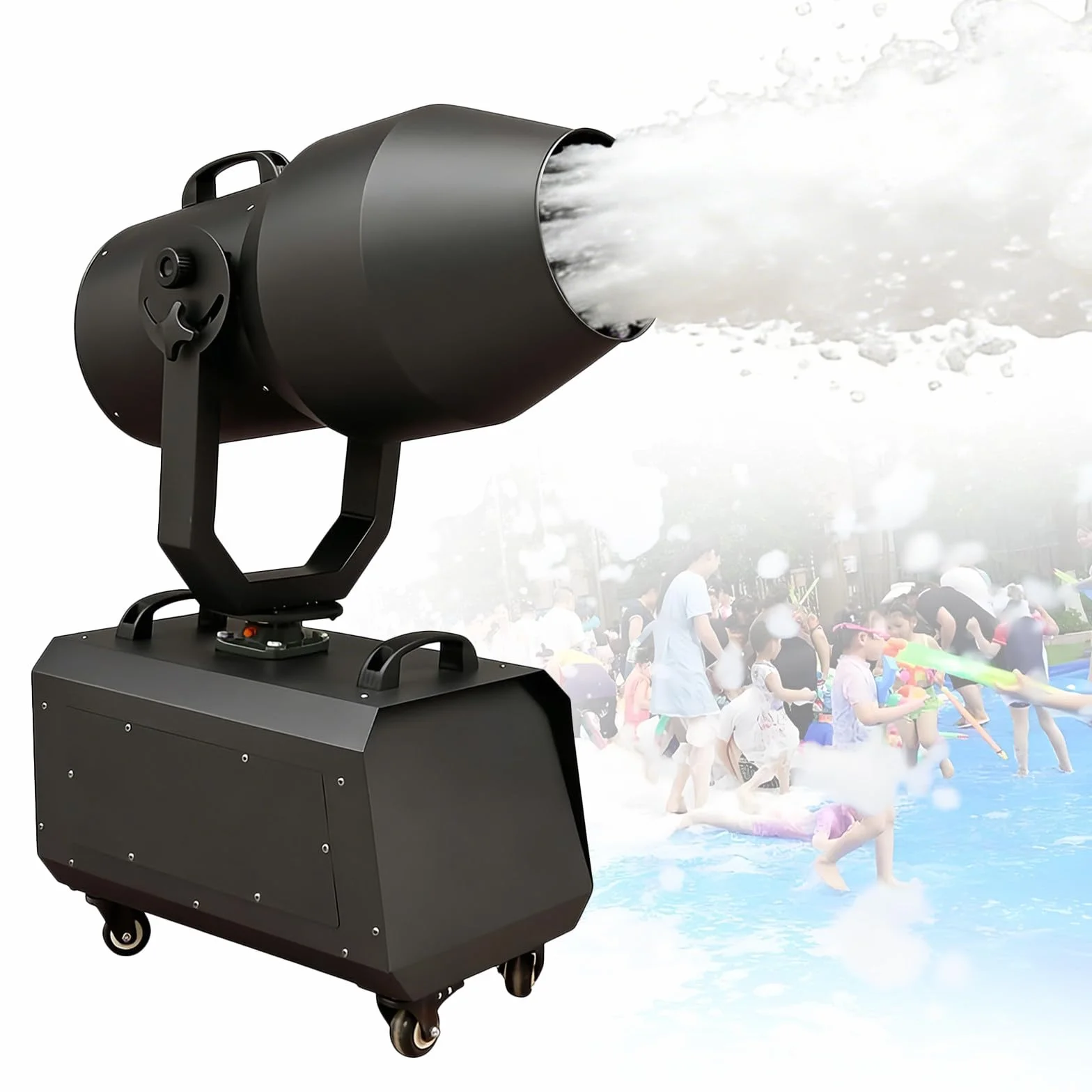 Máquina de Espuma de 2000W, Cañón de Burbujas con Cabezal Giratorio Auto, Alcance de 5-8m y Cobertura de 80m², Ideal para Fiestas Temáticas, Festivales, Conciertos, Bodas, Eventos Escolares