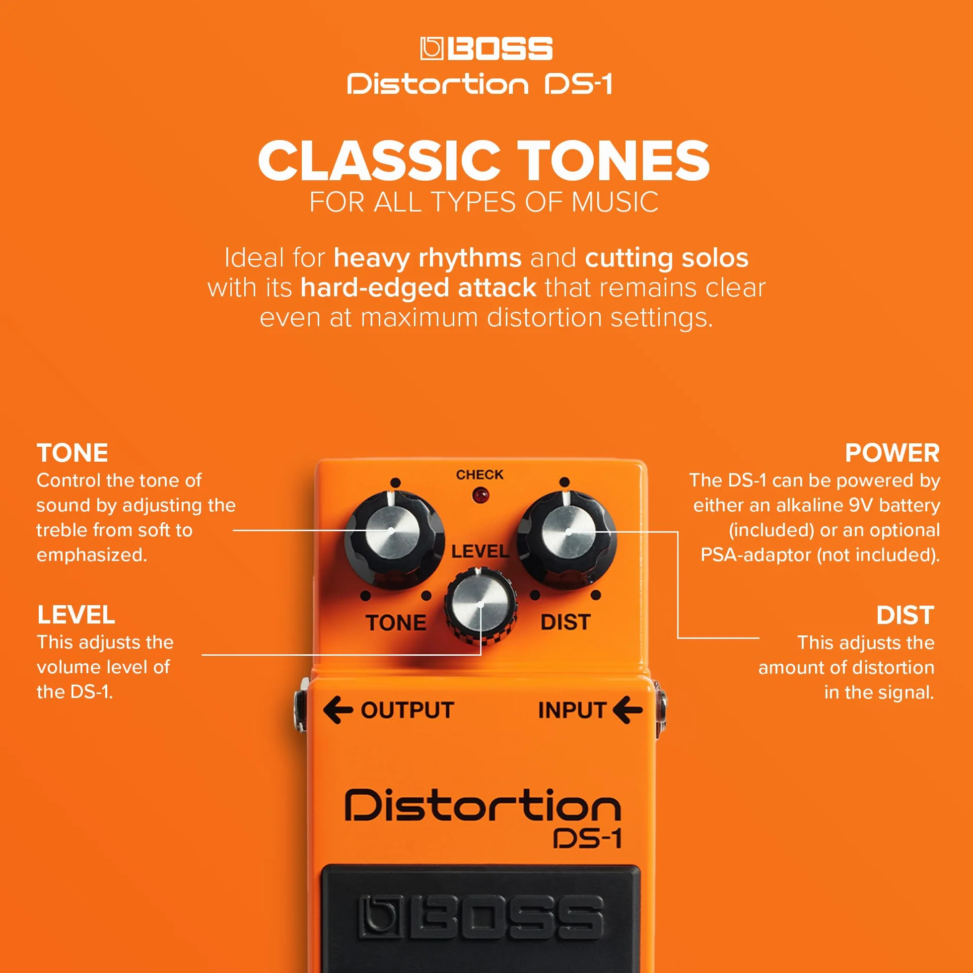 BOSS Pedal de distorsión DS-1 para guitarra