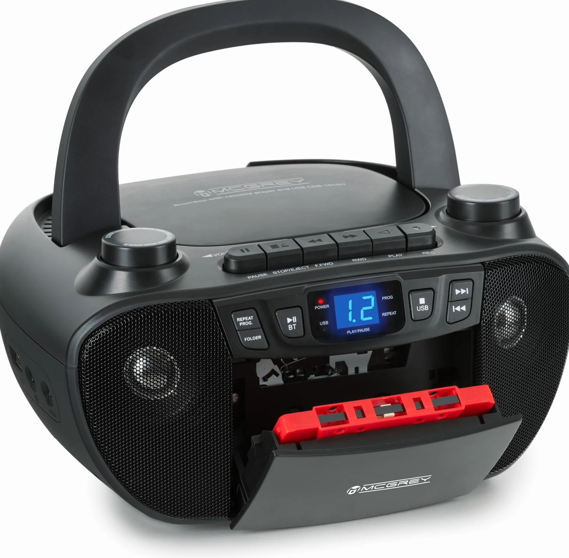 CDB-1016U BK Boombox cassette, reproductor CD, radio, Bluetooth y USB - grabador, entrada AUX, salida auriculares - funcionamiento por cable o 6 pilas