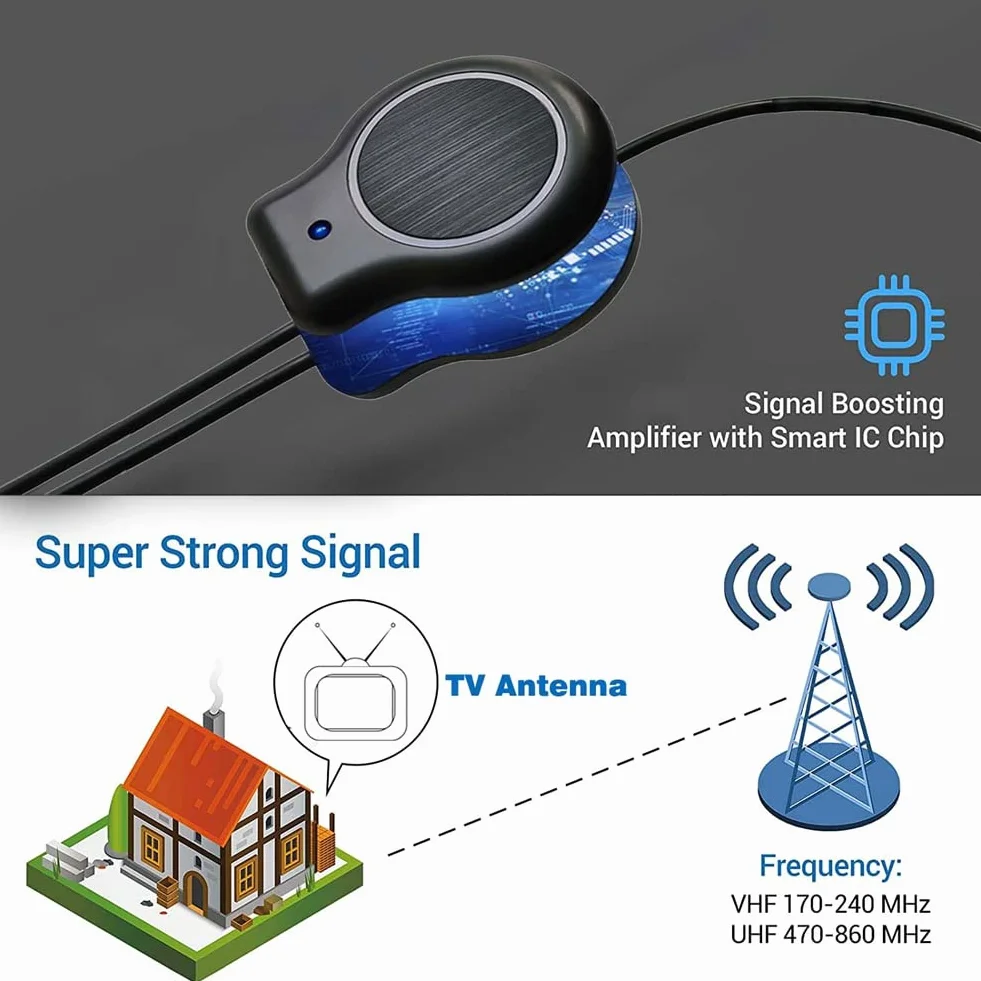 Amplificador de SeñAl de Antena de TV Digital HDTV de InstalacióN RáPida para Exteriores o Interiores HD FM DVB Alimentado por USB 32DBI
