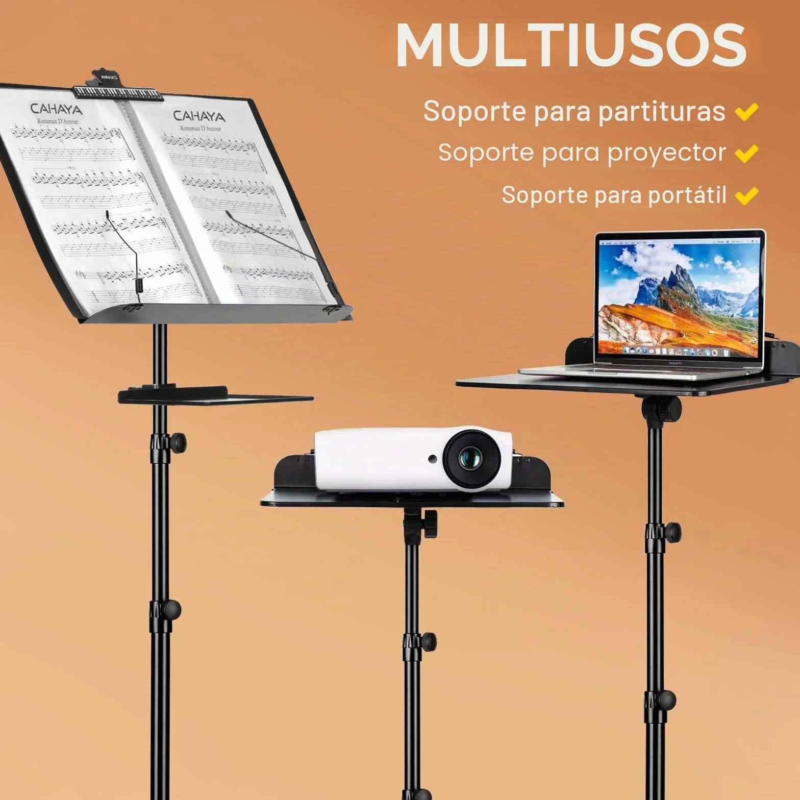 CAHAYA Atril Musica Extensible con Bolsa de Transporte Soporte para Partituras Plegable con Altura y Pestañas de Sujeción Ajustables Incluye Coleccionista de Musica