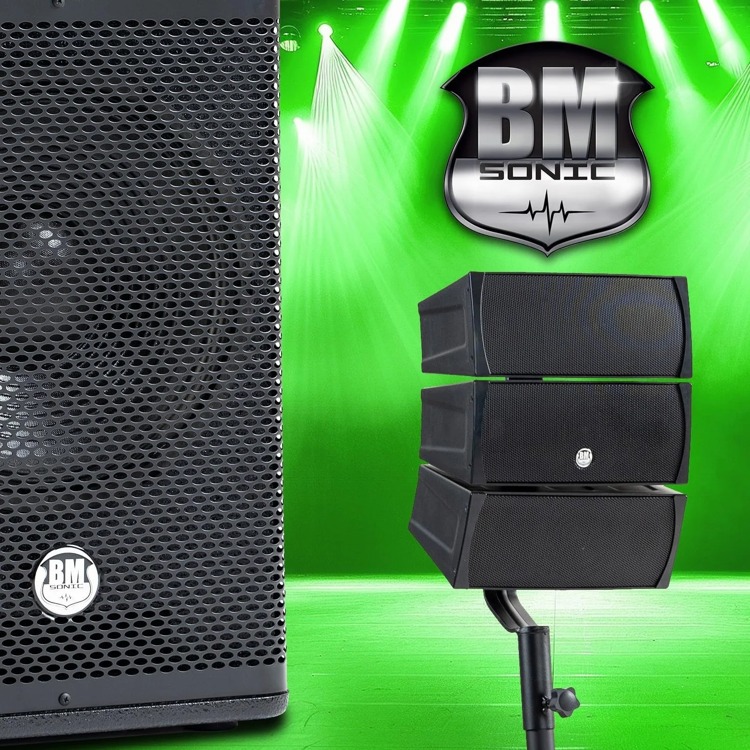 Pack de sonido DJ completo BM Bmsonic BMS-12-ARRAY-BT MKII, 1000W, altavoces Sat, caja de 31 cm USB/Bluetooth, soportes para cables