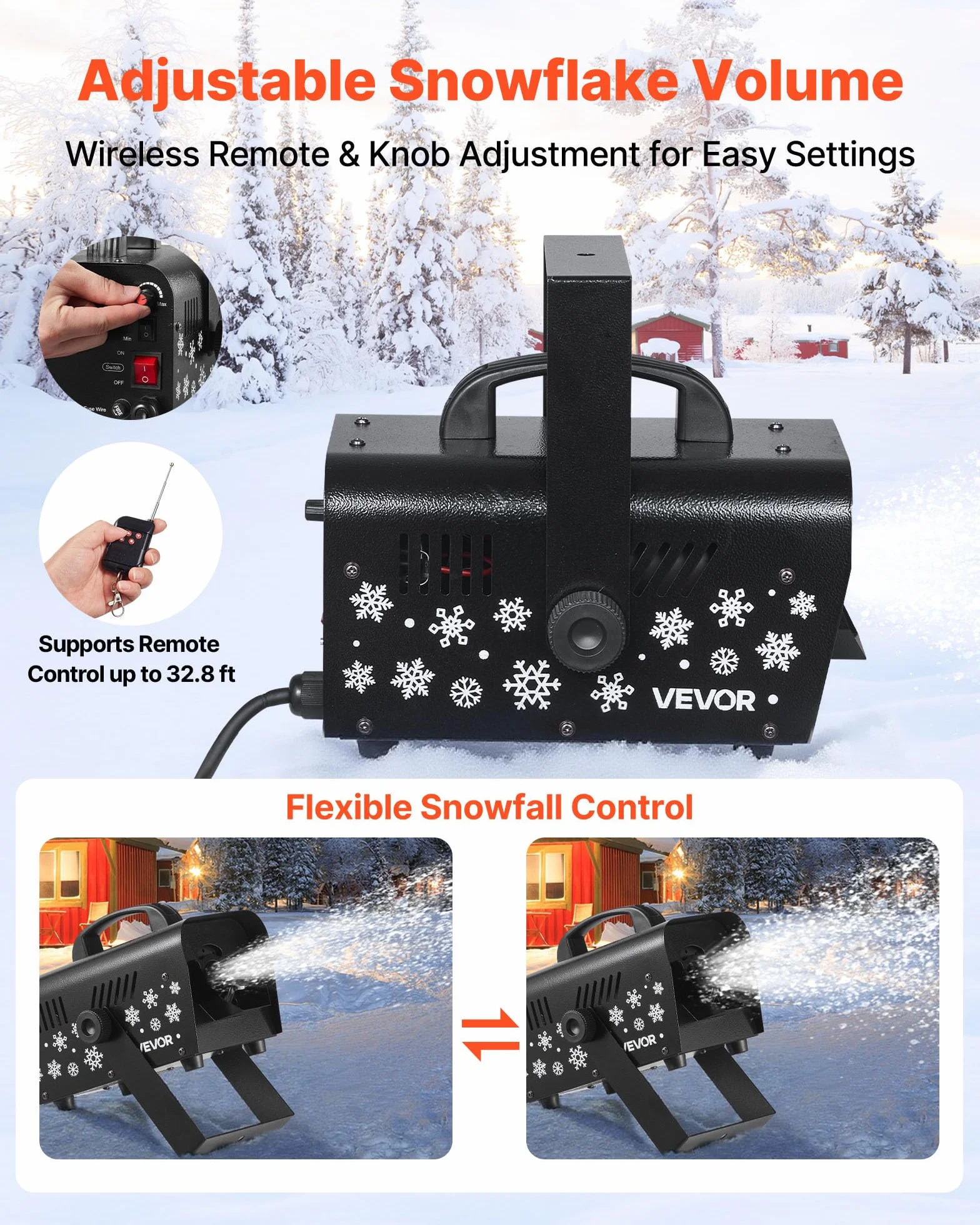 VEVOR 1500 W Máquina de Nieve, Máquina Portátil de Copos de Nieve Colgante con Asa, Control Remoto Inalámbrico y Depósito de 5 L, para Fiestas Navideñas, Efectos de Escenario, Decoración de Bodas
