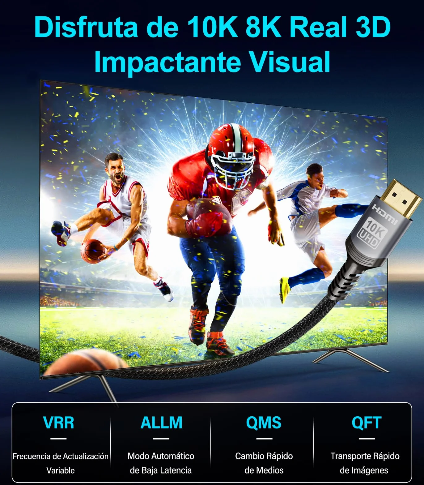Cable HDMI 2.1 48Gbps 10K 8K 4K 1 Metro Ultra Alta Velocidad Certificado
