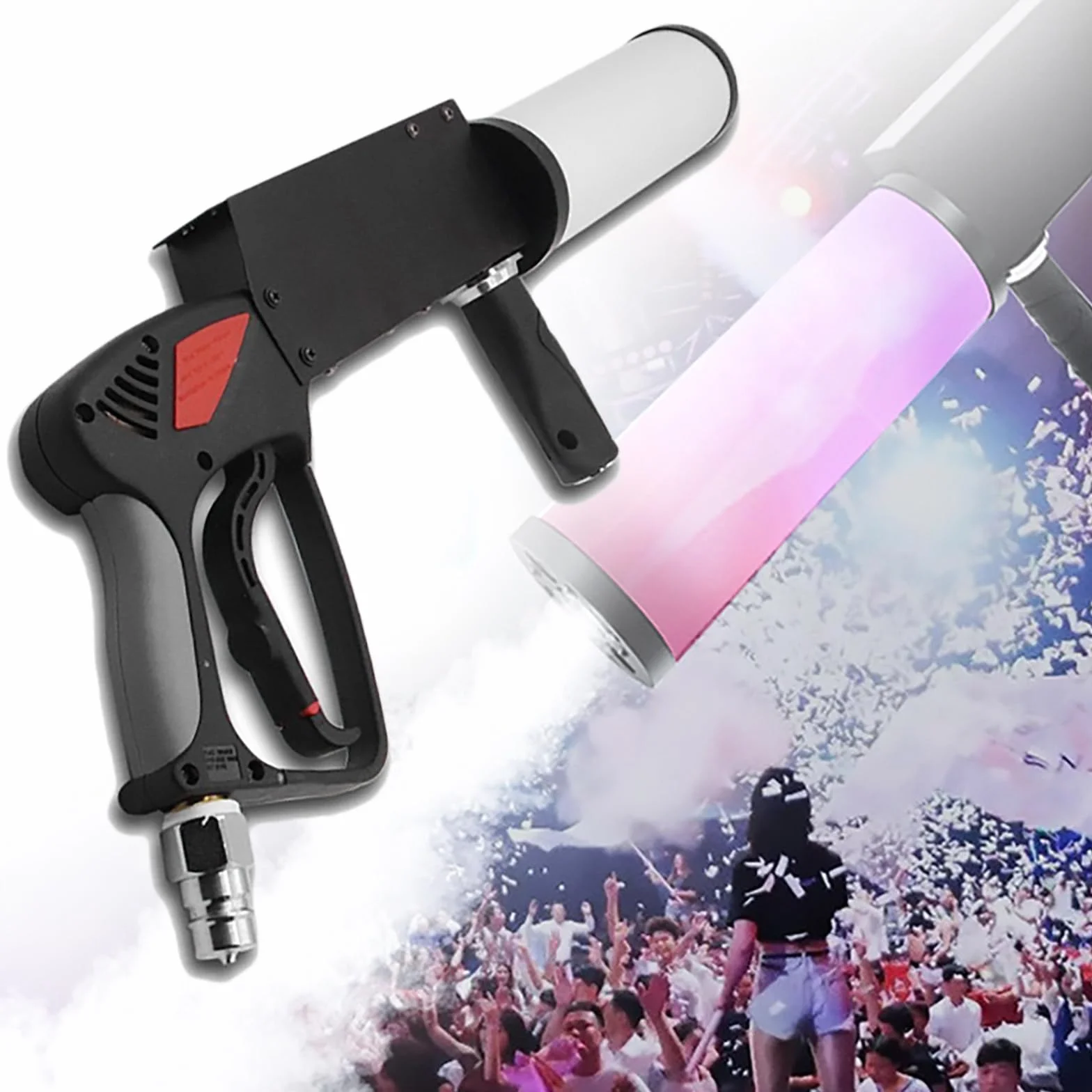 Máquina de chorro de CO2 RGB Máquina de niebla de CO2 CO2 Led Gun Club Bar Efectos de DJ Pistola de humo Pistola de niebla para fiesta Discoteca Columna de gas de dióxido de carbono Pistola 8-10M