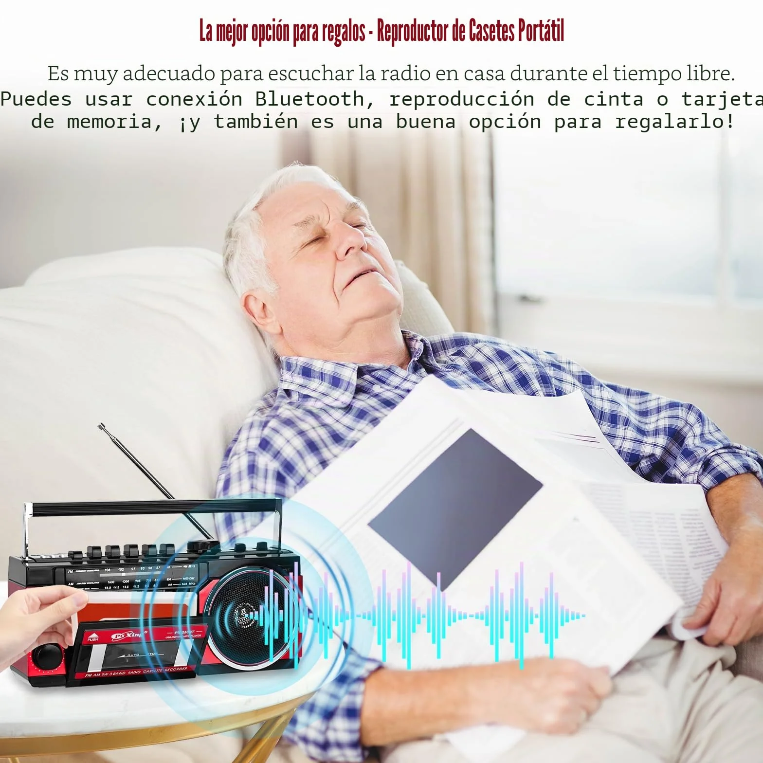 Reproductor de cassette portátil FM/AM/SW Bluetooth Tarjeta Grabación