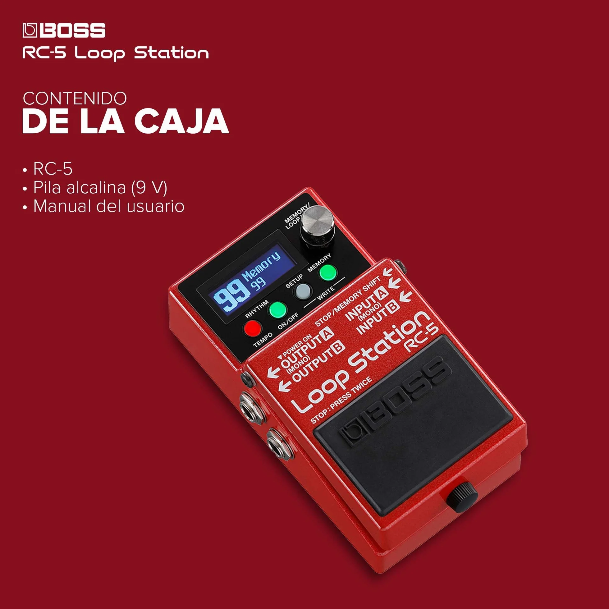 BOSS RC-5 Loop Station — moderne, compacte looper met eersteklas geluidskwaliteit, 99 zinherinneringen, 57 ritmes en optionele MIDI-bediening. Perfect voor gitaar, bas, elektroakoestisch