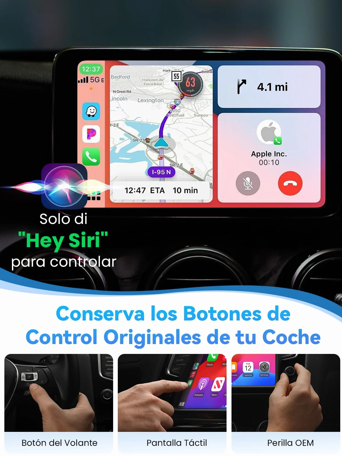 Adaptador Carplay Inalámbrico S2 Mini para iPhone, USB A/C, iOS 10+, Coches 2016+ (Negro)