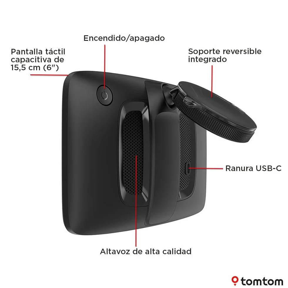 TomTom GPS Coche GO Advanced (6", con información de tráfico y Alerta de radares, actualizaciones de mapas del Mundo por Wi-Fi, indicación de carriles en Movimiento y Soporte Reversible Integrado)