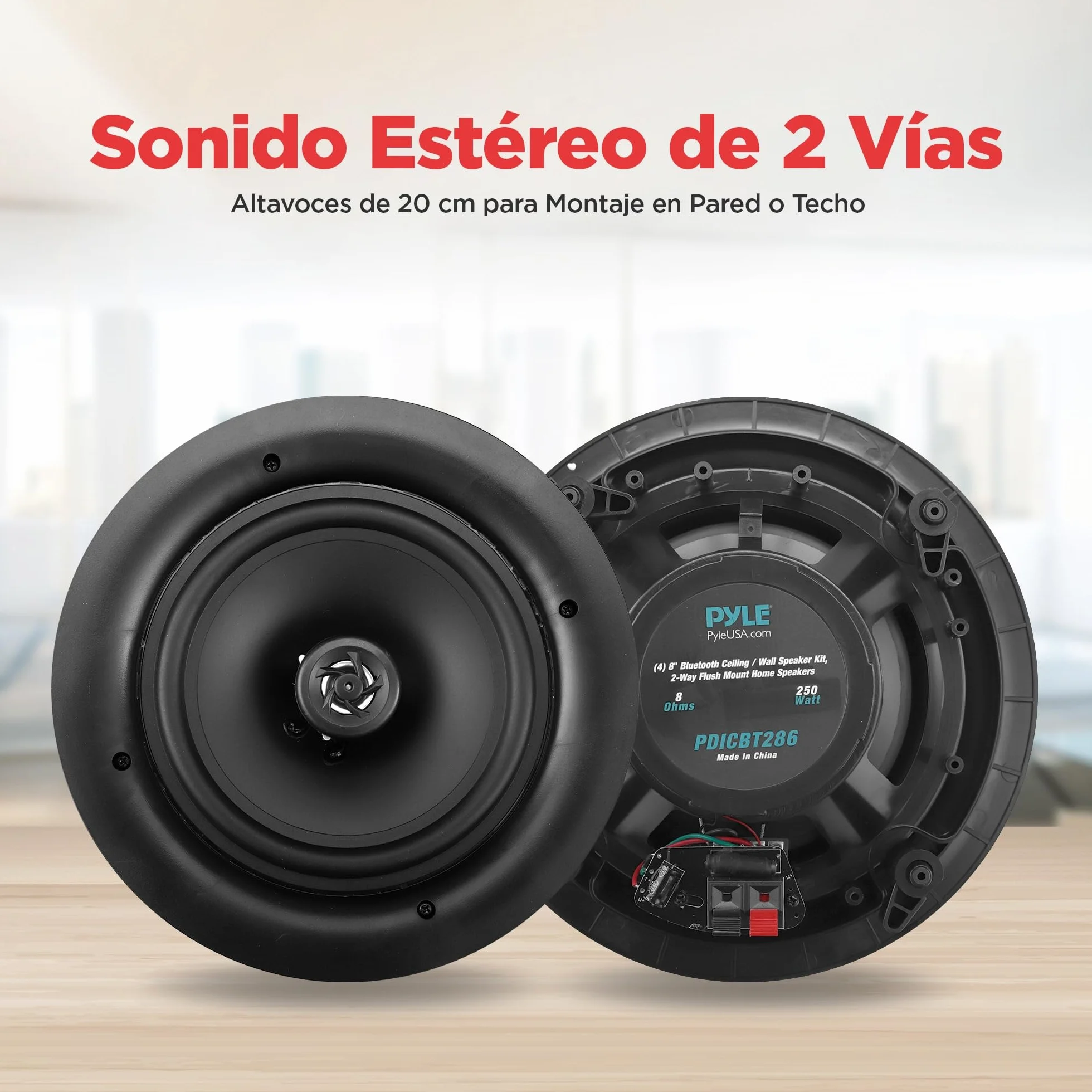 Pyle Altavoces empotrables 8" 250W Dos vías Estéreo Amplificador 4 Canales