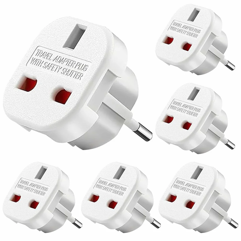 UK to EU Plug Adapter, 6 Piezas Adaptador de Enchufe de UK a Enchufe Europeo, Adaptador Enchufe Ingles a Español,Adaptadors de Viaje U-k a UE/DE/FR/IT/ES (6PCS)