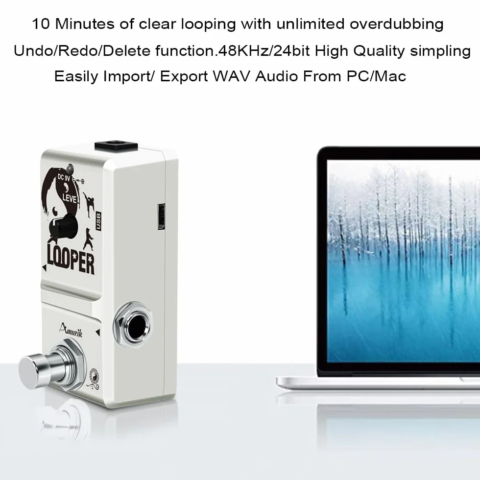 Amuzik Looper Electric Guitar Effect Loop Pedal 10 Minutes of Looping Unlimited Overdubs Puerto USB True Bypass