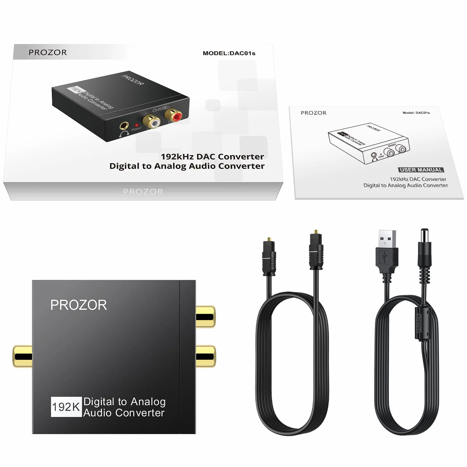 PROZOR DAC Convertidor Digital a Analógico 192kHz Adaptador Audio Óptico Toslink Coaxial a RCA L/R 3.5mm Jack Digital a Analógico Soporte PCM/LPCM para HDTV PS3 PS4 DVD BLU-Ray Amplificador AV