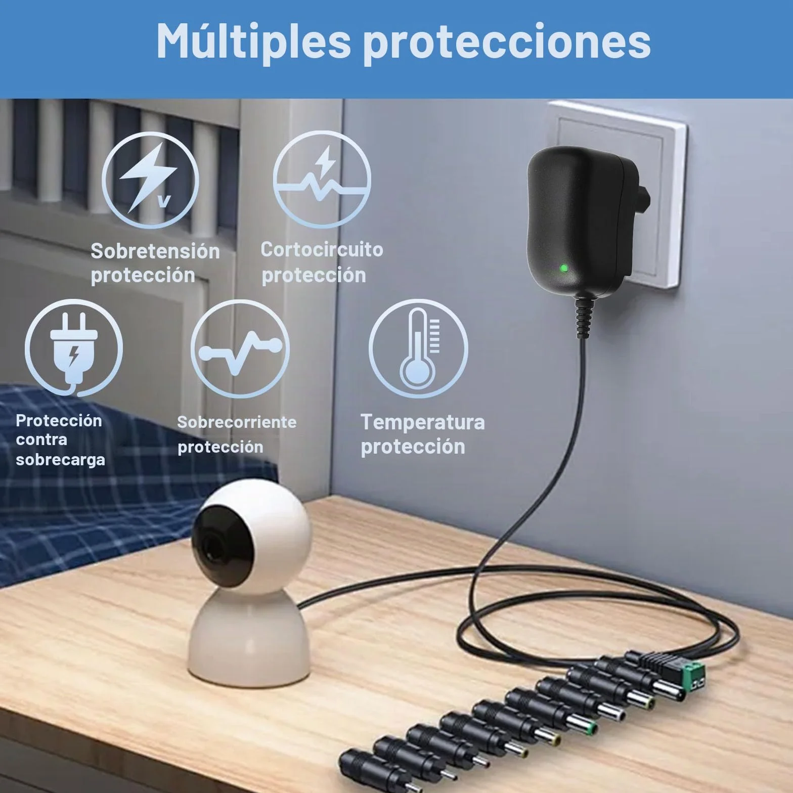12 W - Adaptador de corriente universal AC/DC 3 V, 4,5 V, 5 V, 6 V, 7,5 V, 9 V, 12 V, con 8 conectores DC Transformador de alimentación multivoltaje para luz Router TV Box Cámara Tableta 1000 mA Max
