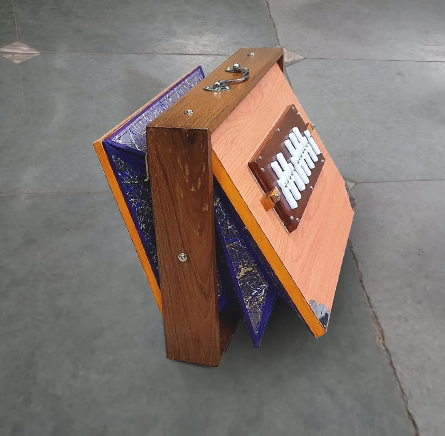 Caja Shruti, grande y pequeña Madera de teca pura Sur Peti con forma Bolsa, Color natural, Instrumento musical sintonizado 432 Hzand 440Hz (Made in INDIA))