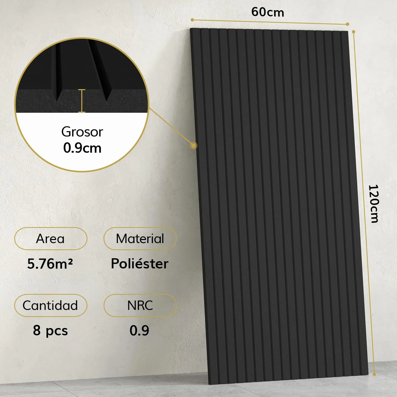 TONOR 8 PCS Paneles Acusticos Grande, 120x60x0,9cm Paneles Insonorizacion Pared, Aislante Acustico Autoadhesivo, Panel Decorativo Pared para Página Principal Sala de Uía Oficina, Negro