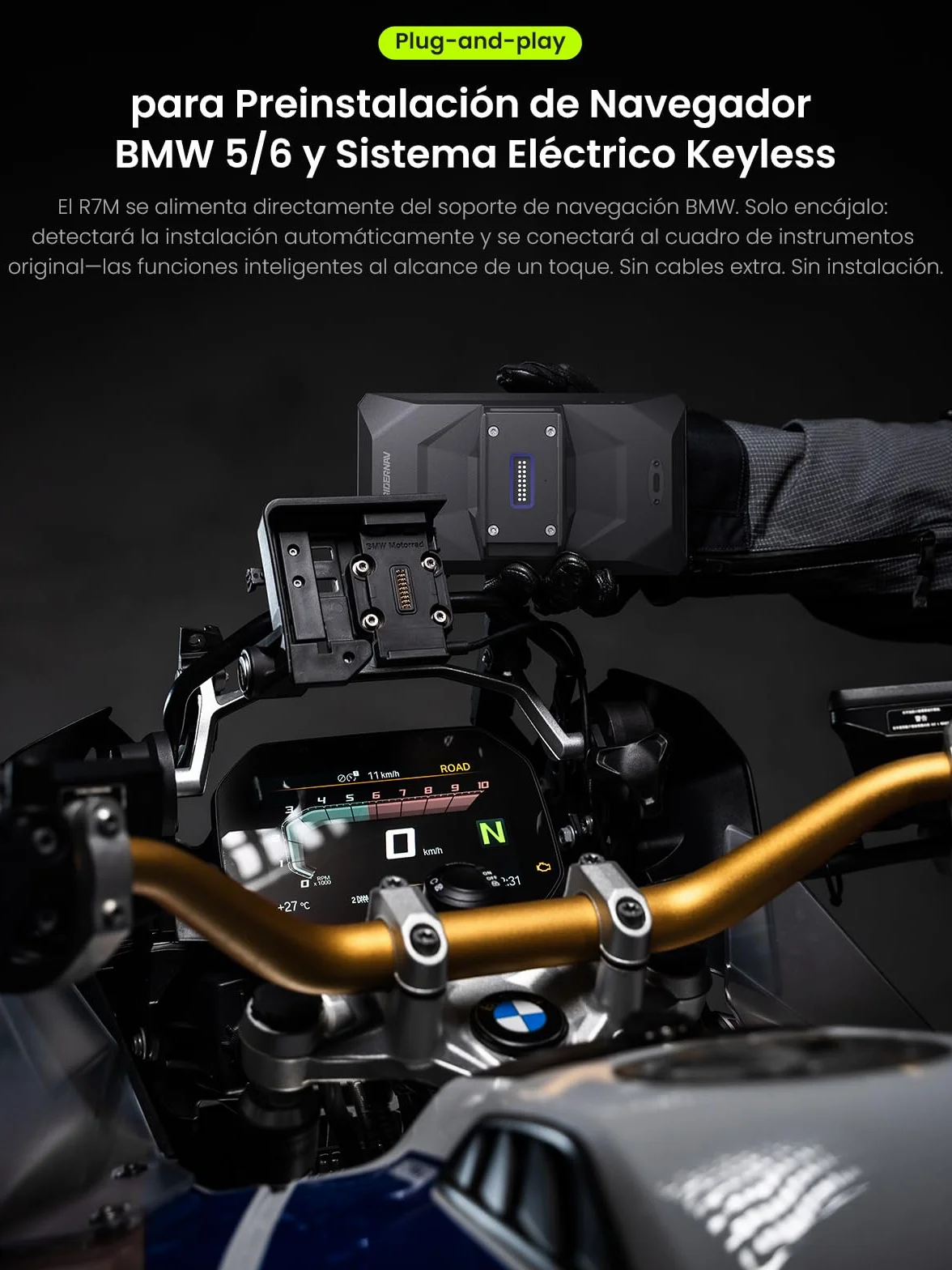 CarPlay y Android Auto Inalámbrico R7M 7" para Motocicletas BMW IP69K GPS OTA