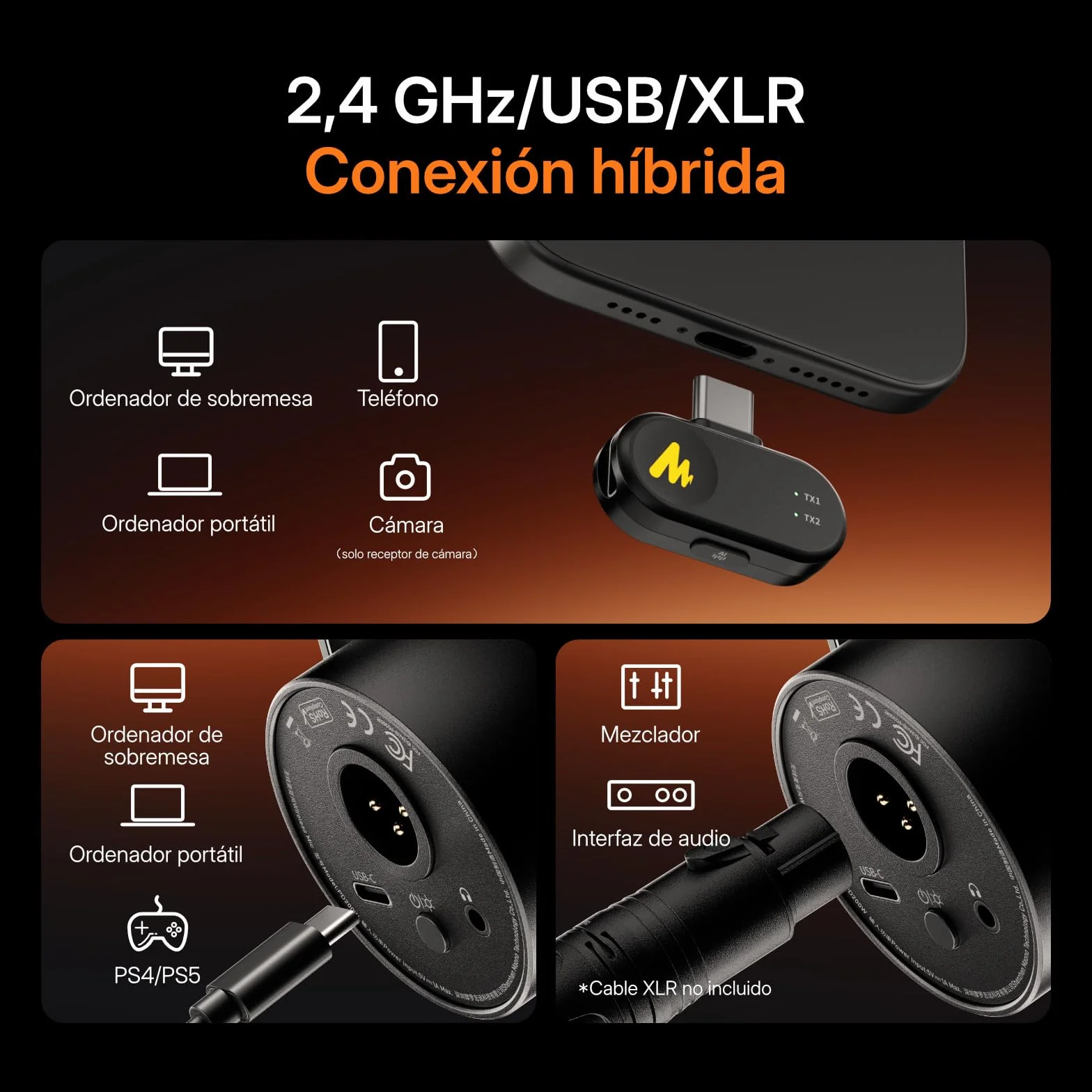 MAONO PD200W - Micrófono híbrido de Podcast inalámbrico para PC, micrófono dinámico XLR USB con trípode de Mesa, Software, reducción de Ruido, para Streaming, grabación Vocal, creación de Contenido