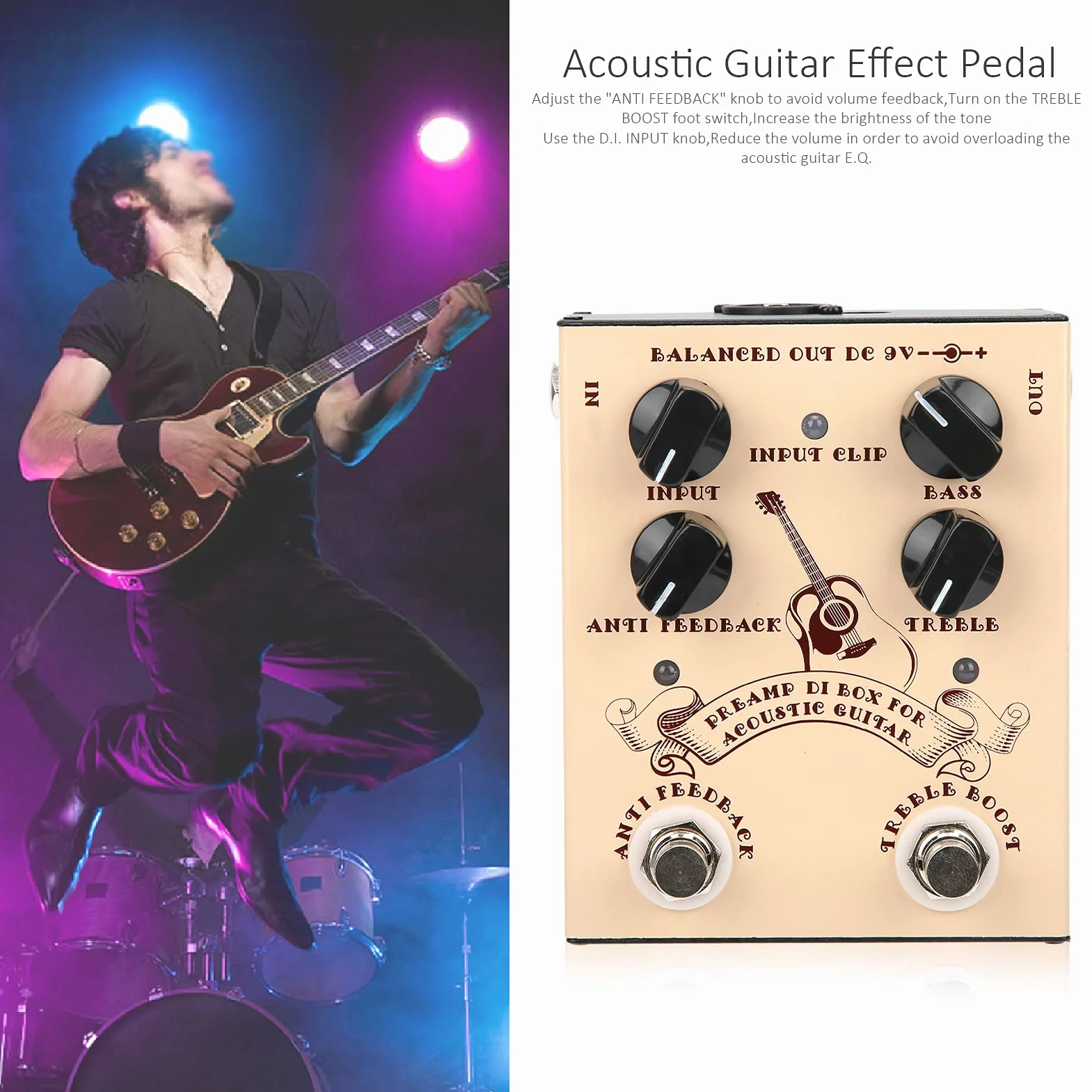 Caja DI Para Guitarra, Carcasa De Aleación De Aluminio, Pedal De Efecto De Guitarra Acústica, Caja De Inyección Directa, Accesorios Para Instrumentos Musicales Para Amantes De La Guitarra