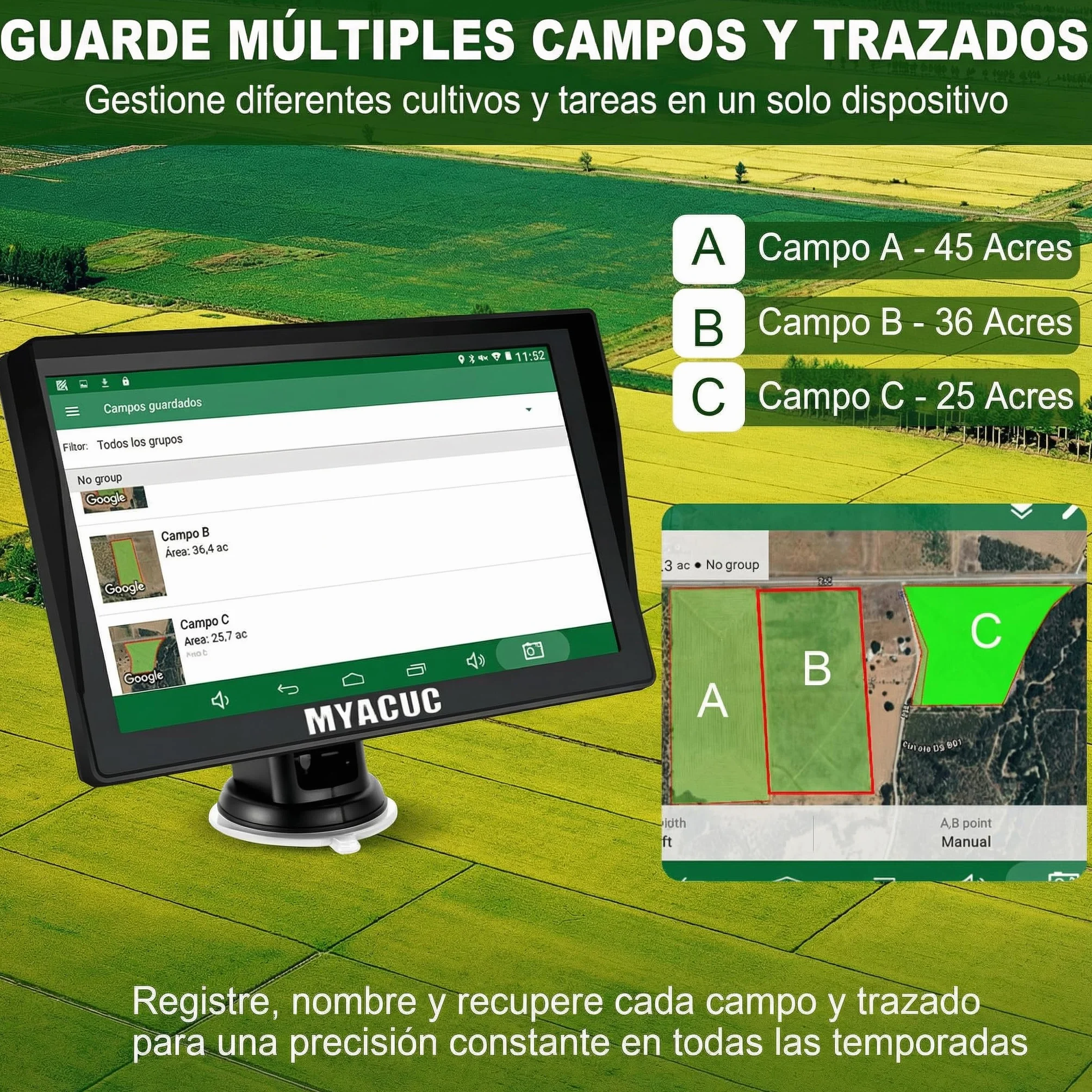 Navegador GPS para Tractor, Navegador Agrícola GNSS, Pantalla Táctil 9", Posicionamiento Automático