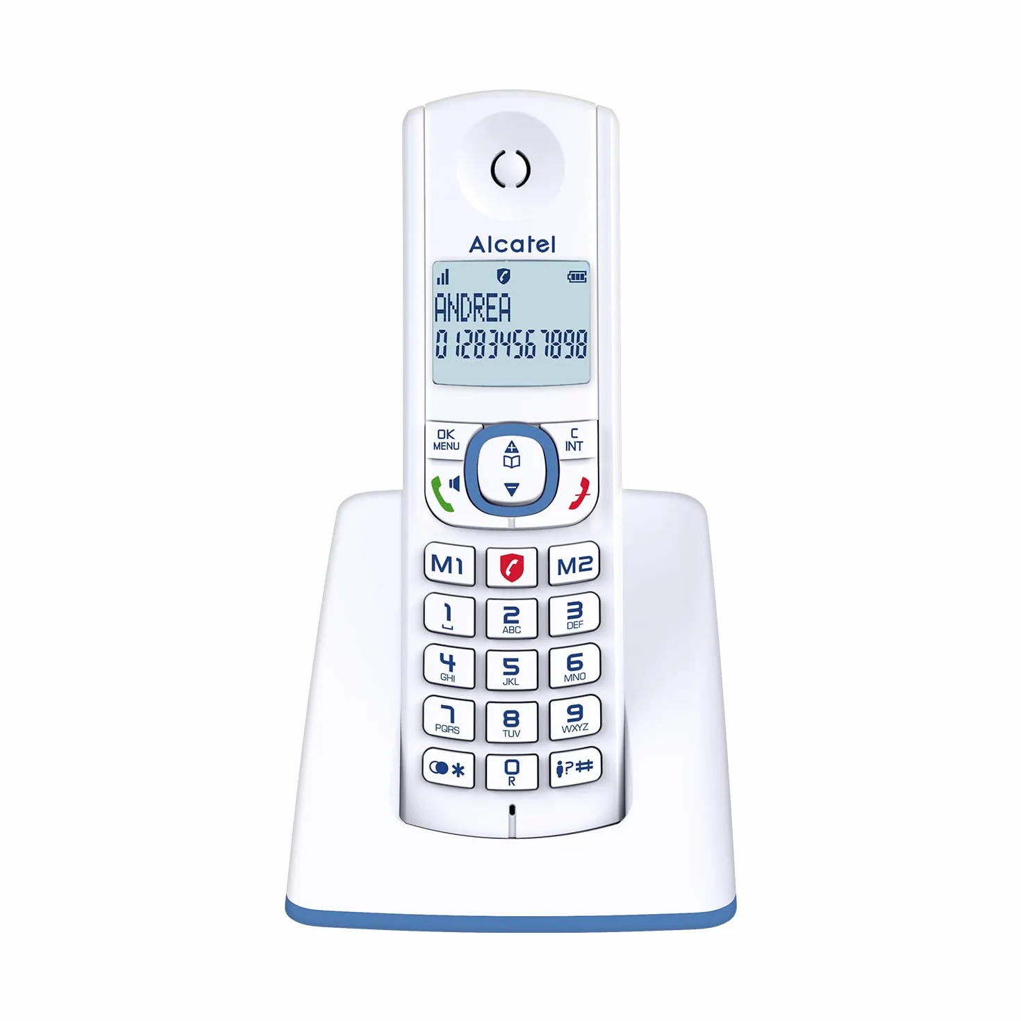 ALCATEL F530 Teléfono inalámbrico DECT Gran pantalla retroiluminada Manos libres Bloqueo de llamadas Blanco/Azul