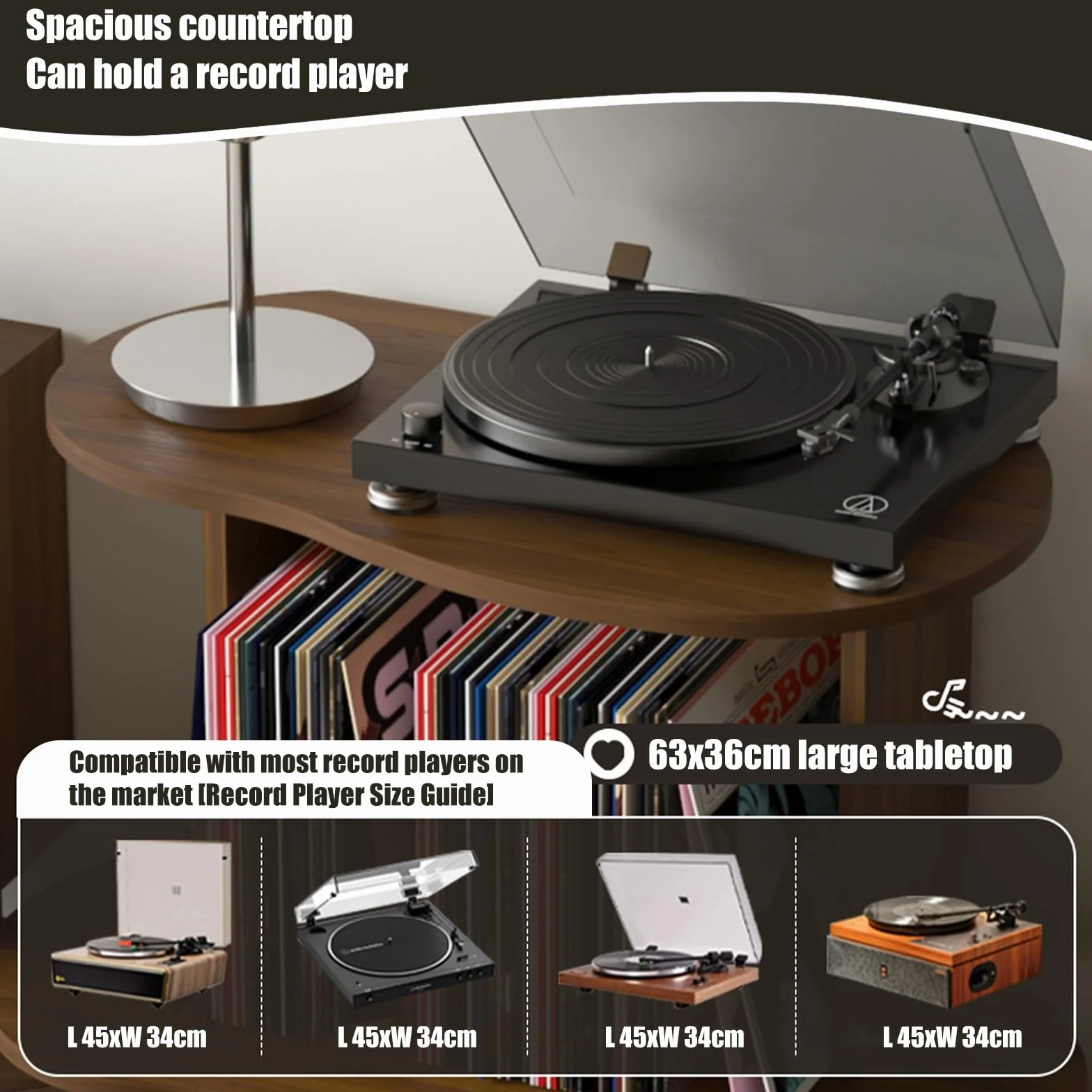 Soporte para Tocadiscos de 2 Niveles, Mesa para Discos de Vinilo para Discos, Muebles de Grabador, Estantería para Estudio, Dormitorio, Estilo Industrial(Negro)