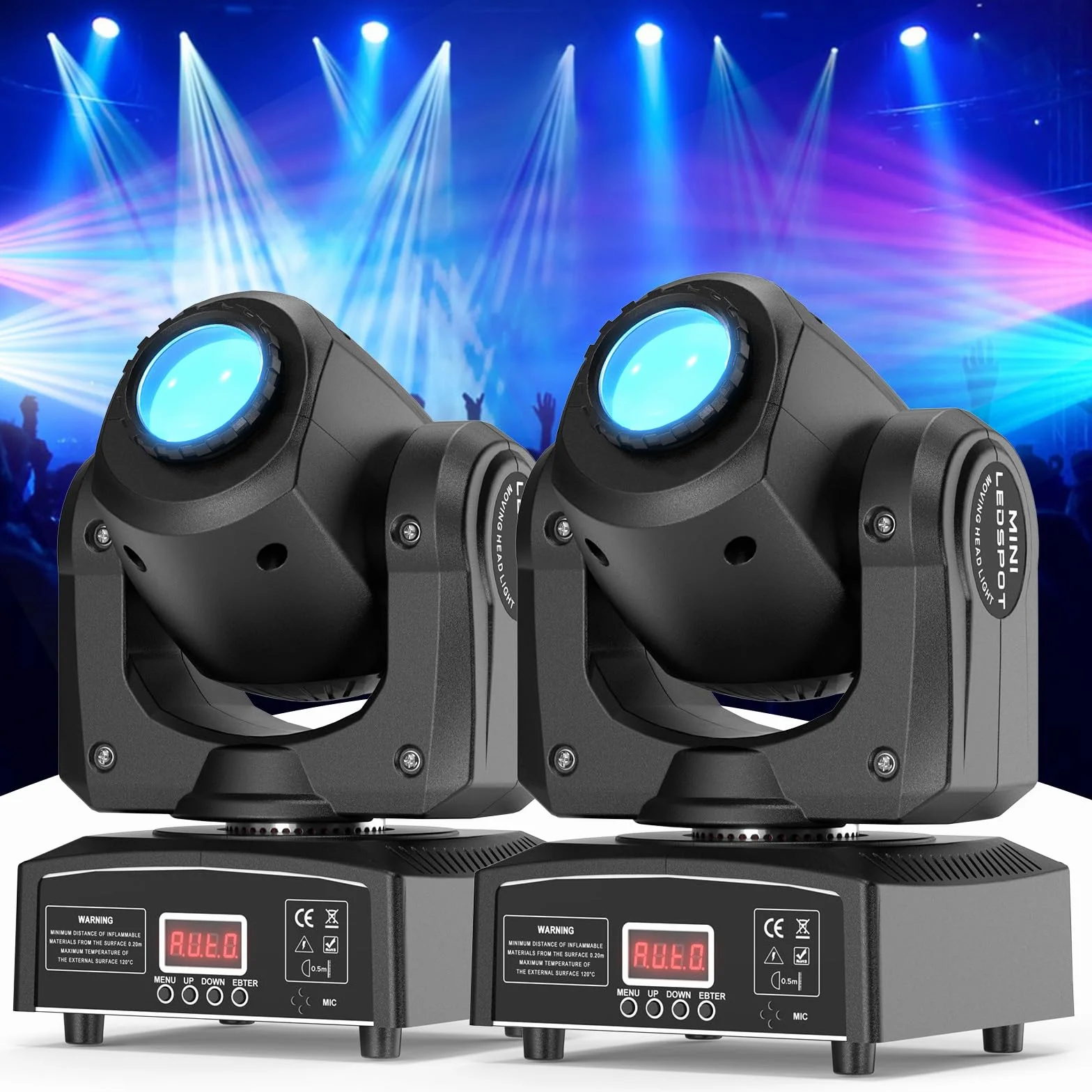 Mini 50W Cabeza Móvil LED Foco Luces de Escenario, RGBW Luz de Discoteca con 8 Patrones 8 Colores Efectos de Iluminación Wash Focus Control de Sonido DMX512 para KTV Bares DJ Fiesta 2 unidades