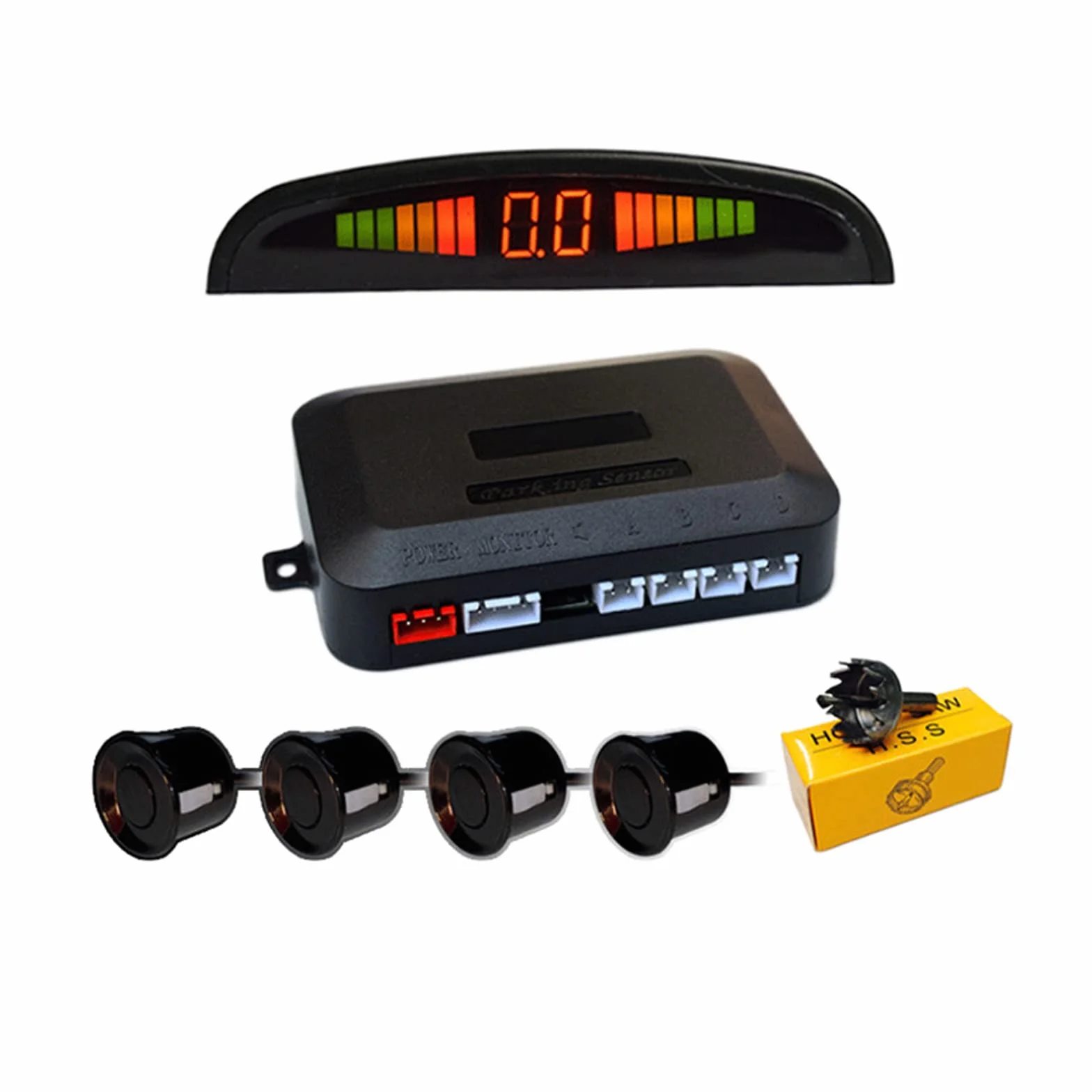Sensores de aparcamiento universal 4 sensores con pantalla LED color kit alarma marcha atrás Negro