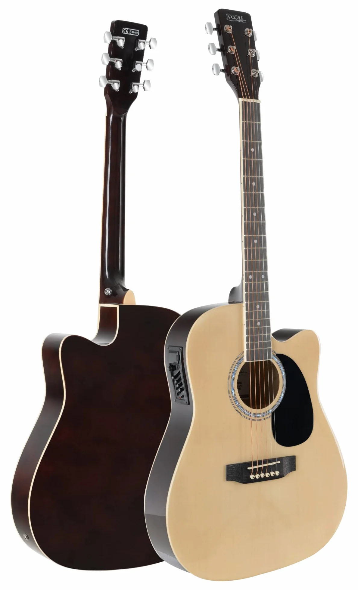 Rocktile WSD-8CE-NT Slim Line Set de Guitarras Western - Guitarra Acústica Dreadnought - Westernguitarra con Pastilla en Set Incluye Funda, Correa, Cable, Cuerdas de Repuesto y Púas - Natural