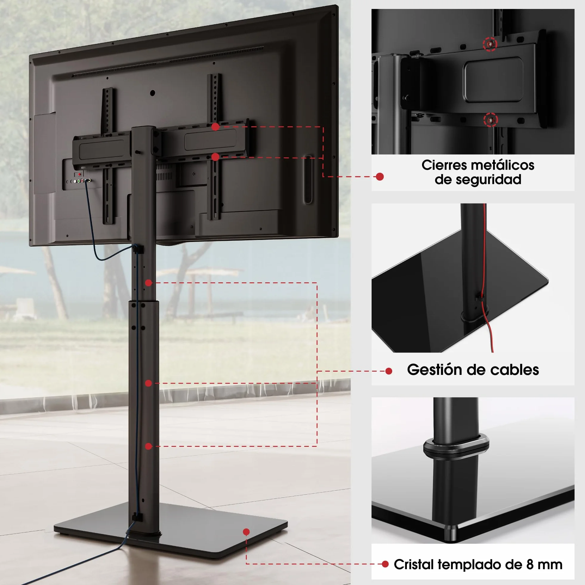 AOKCOS Soporte TV Inclinable 43-85 Pulgadas Giratorio Altura Ajustable VESA 600x400mm 50kg Negro
