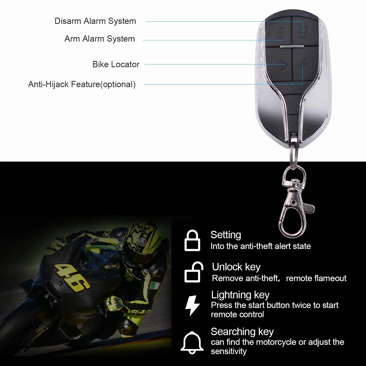 ShinePick Alarma Moto con Mando, Sistema de Alarma Antirrobo Alarma 125db para Motocicletas de 12V