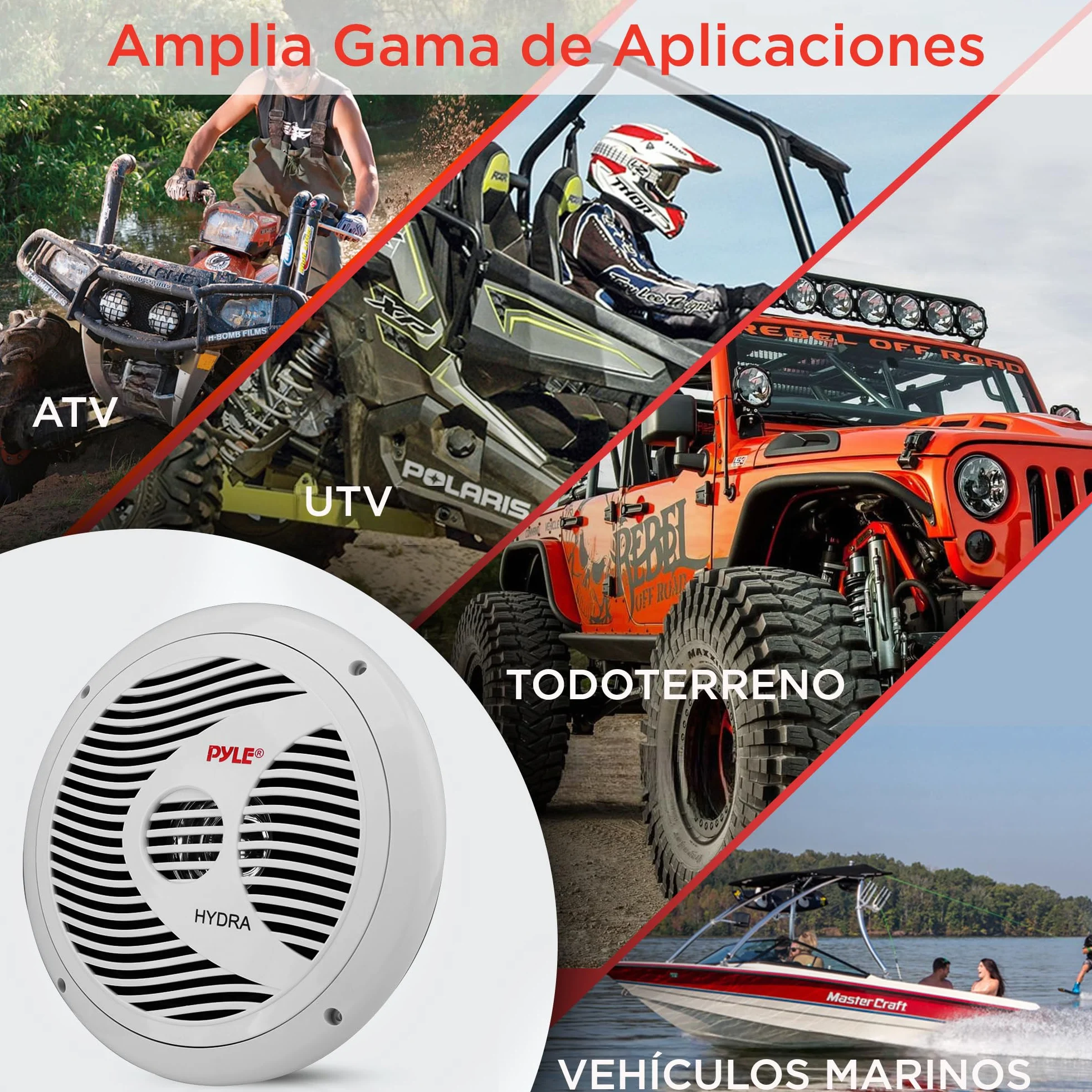 Pyle altavoces marinos, Duales, 6.5”, Estereo, Exteriores, Resistentes al agua y a la intemperie, 150V, Cono de polipropileno y envolvente de tela, 1 par